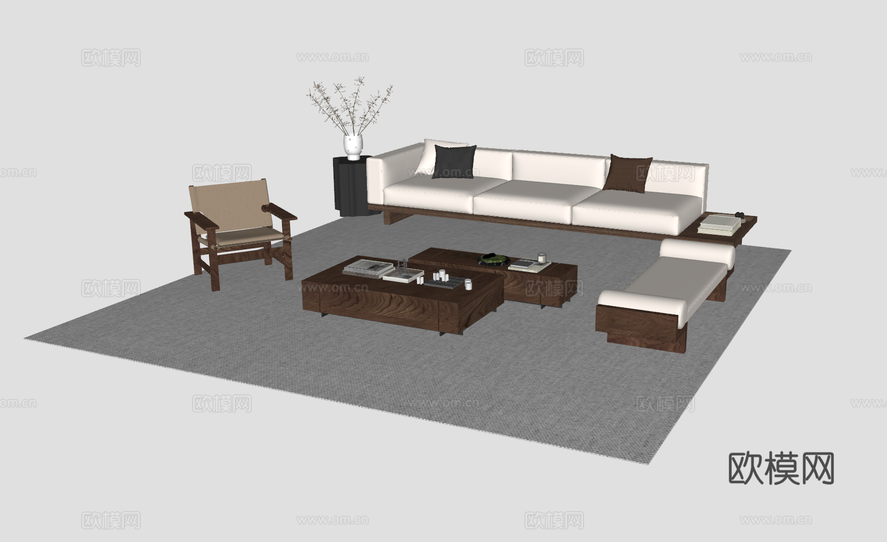 中古风客厅沙发组合su模型