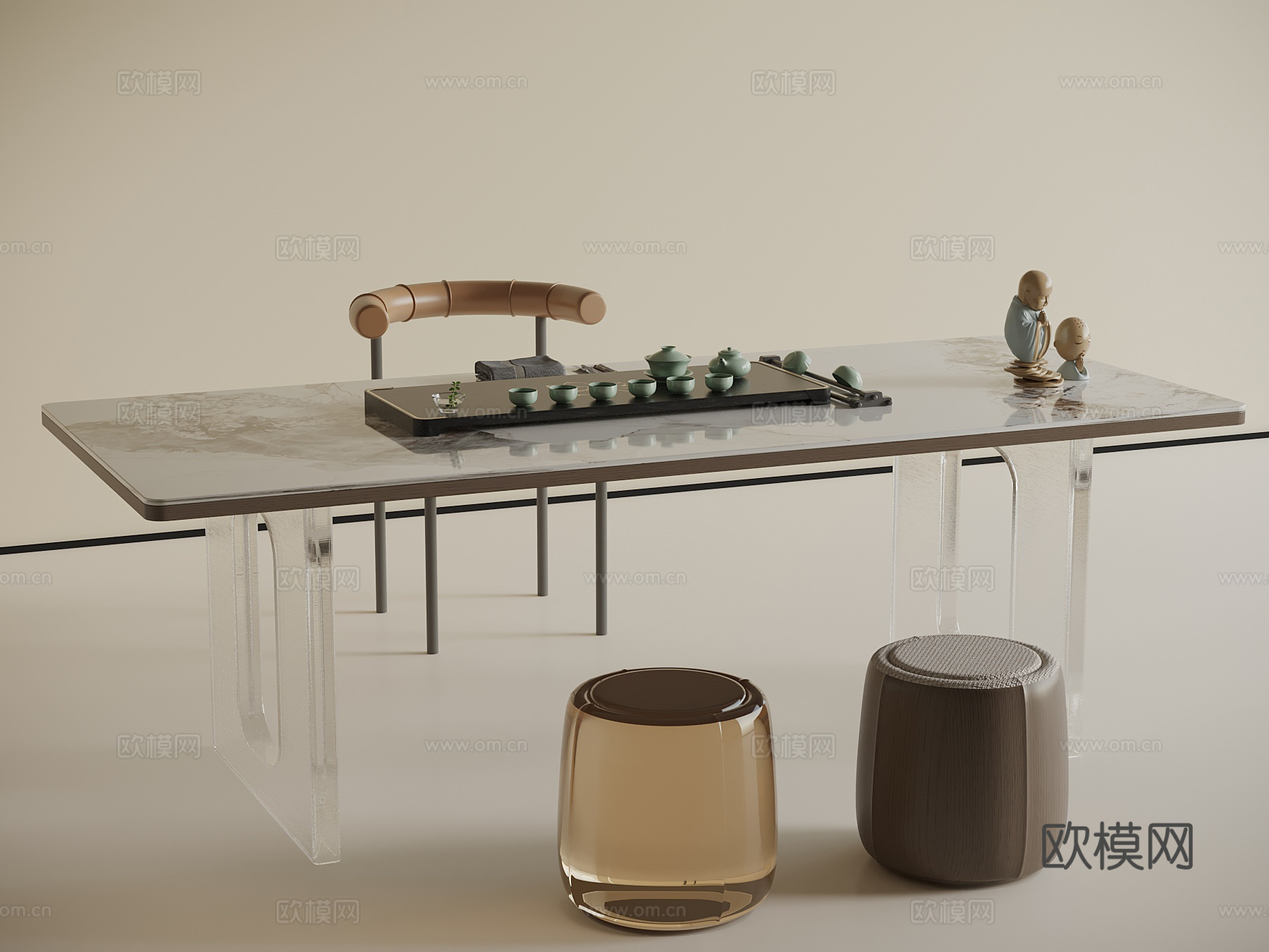 现代小茶台 茶桌椅su模型