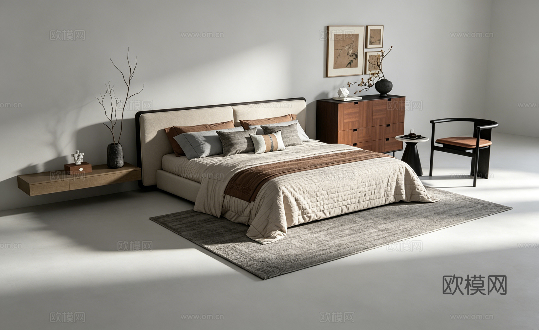 中古风双人床su模型