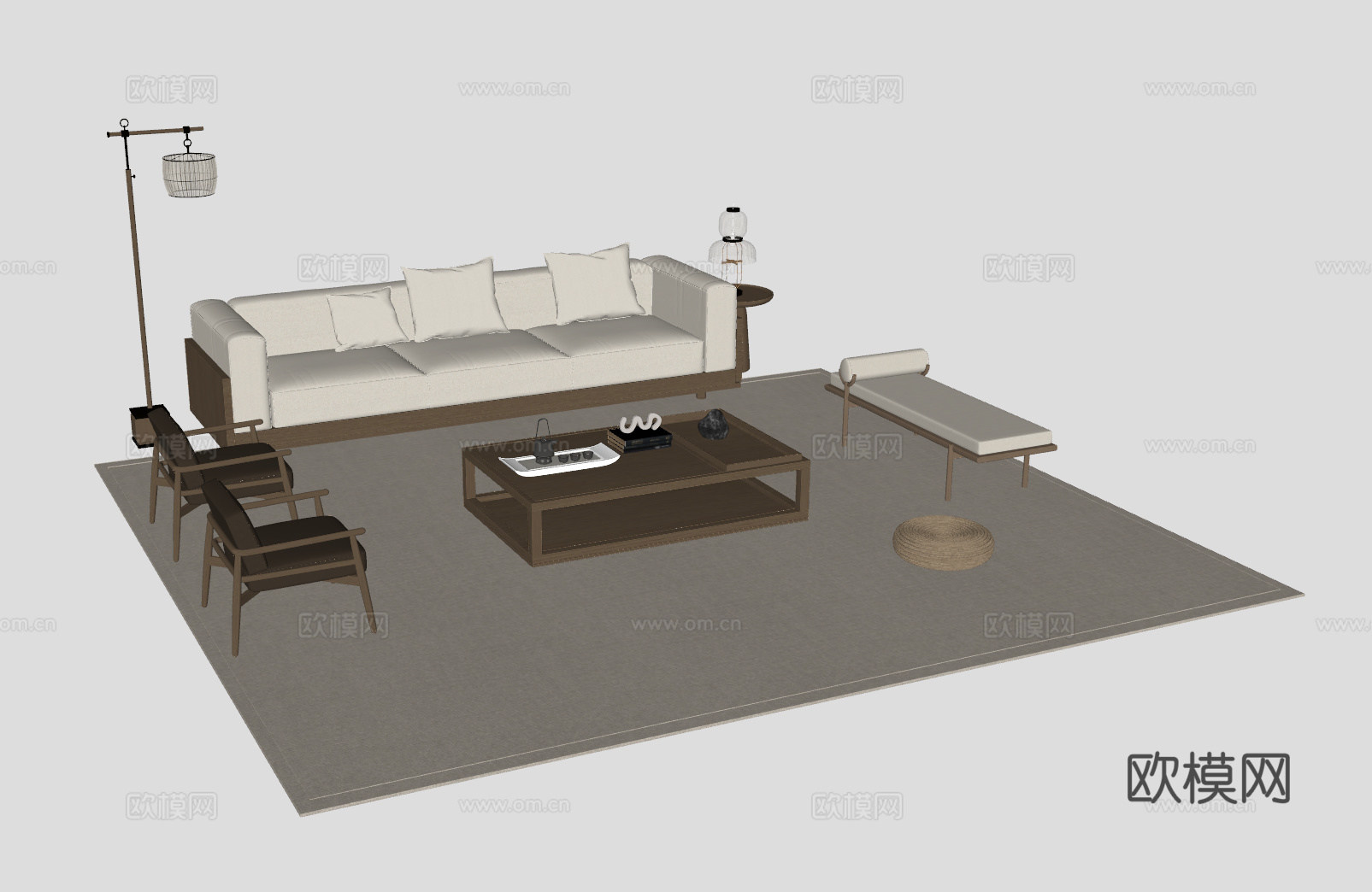 新中式客厅沙发组合su模型