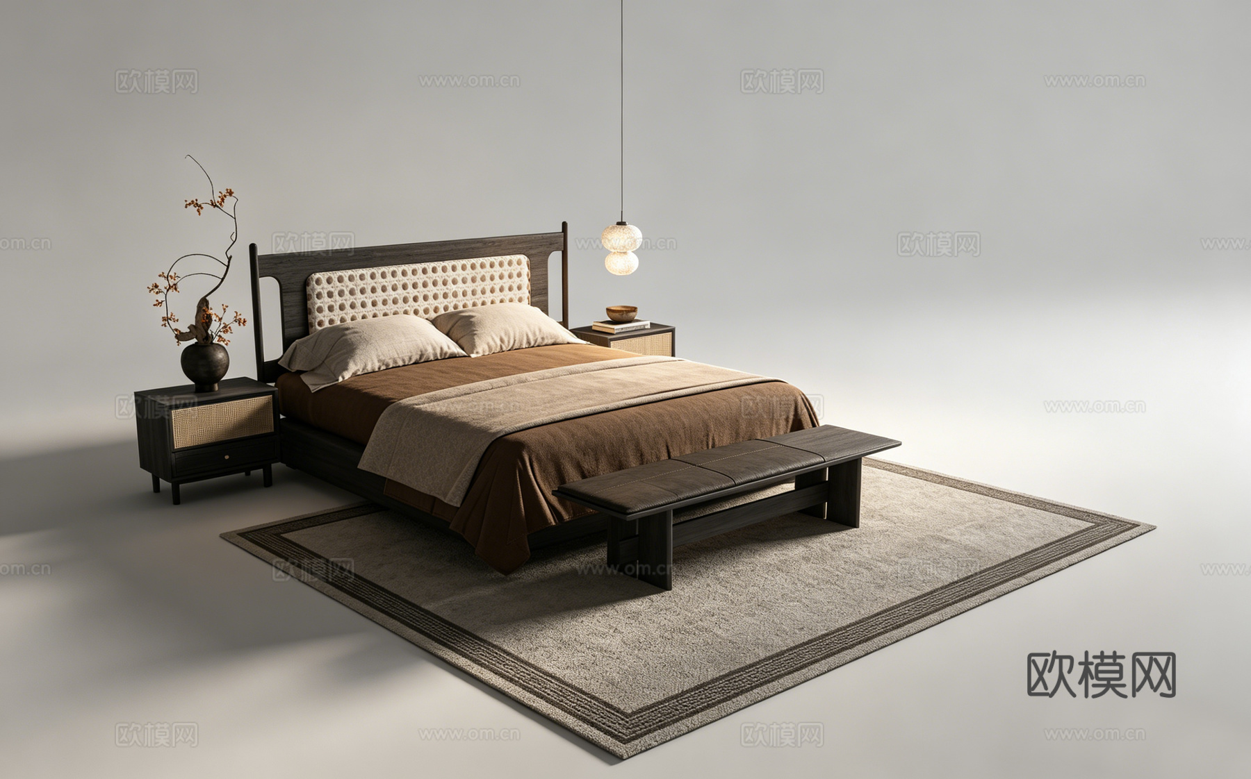 中古风双人床su模型