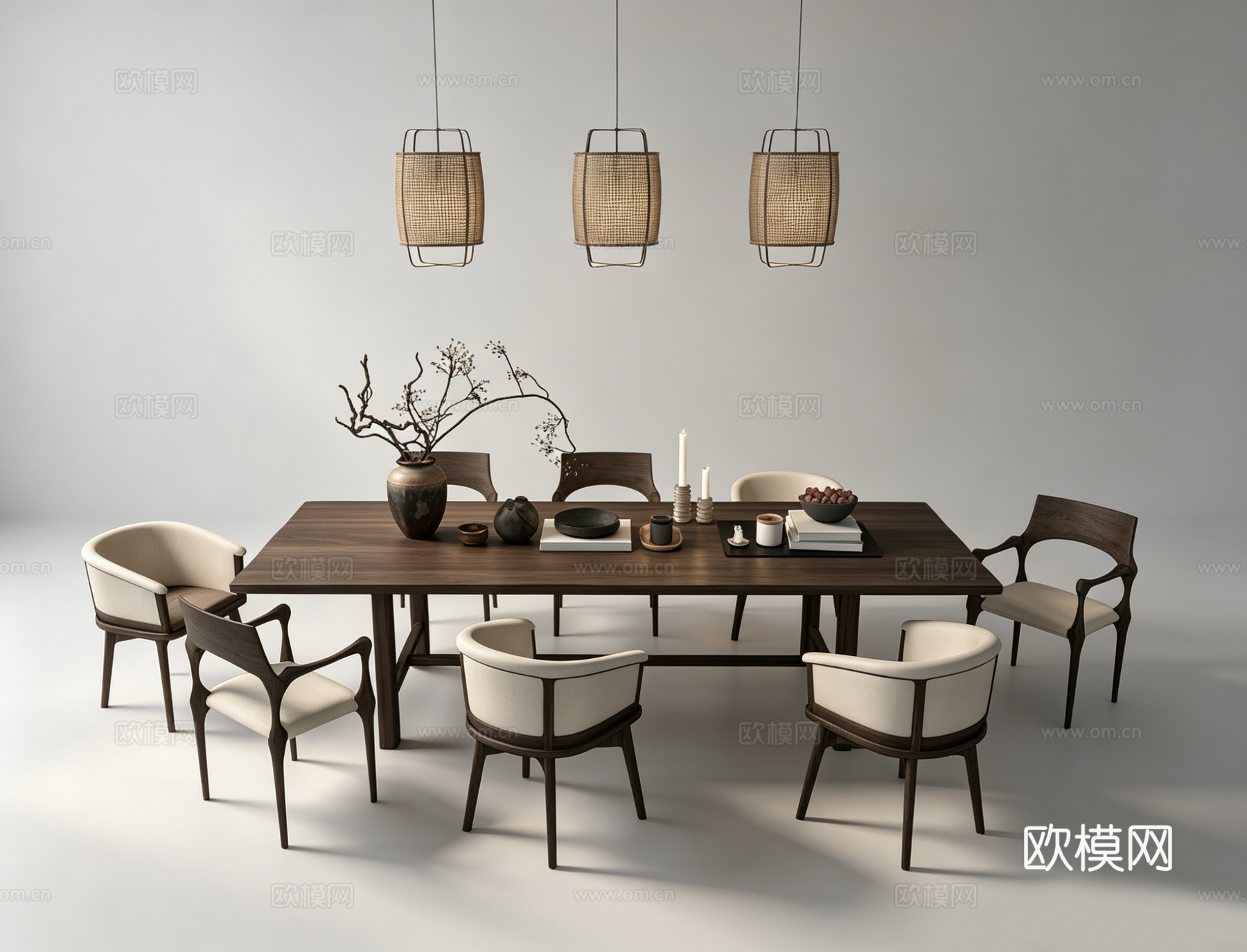 中古风餐桌su模型