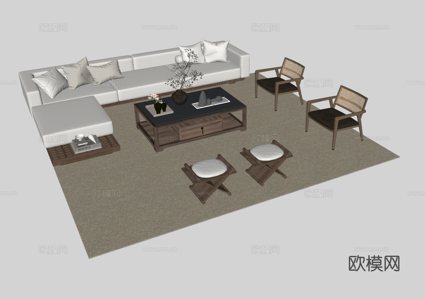 侘寂客厅沙发组合su模型