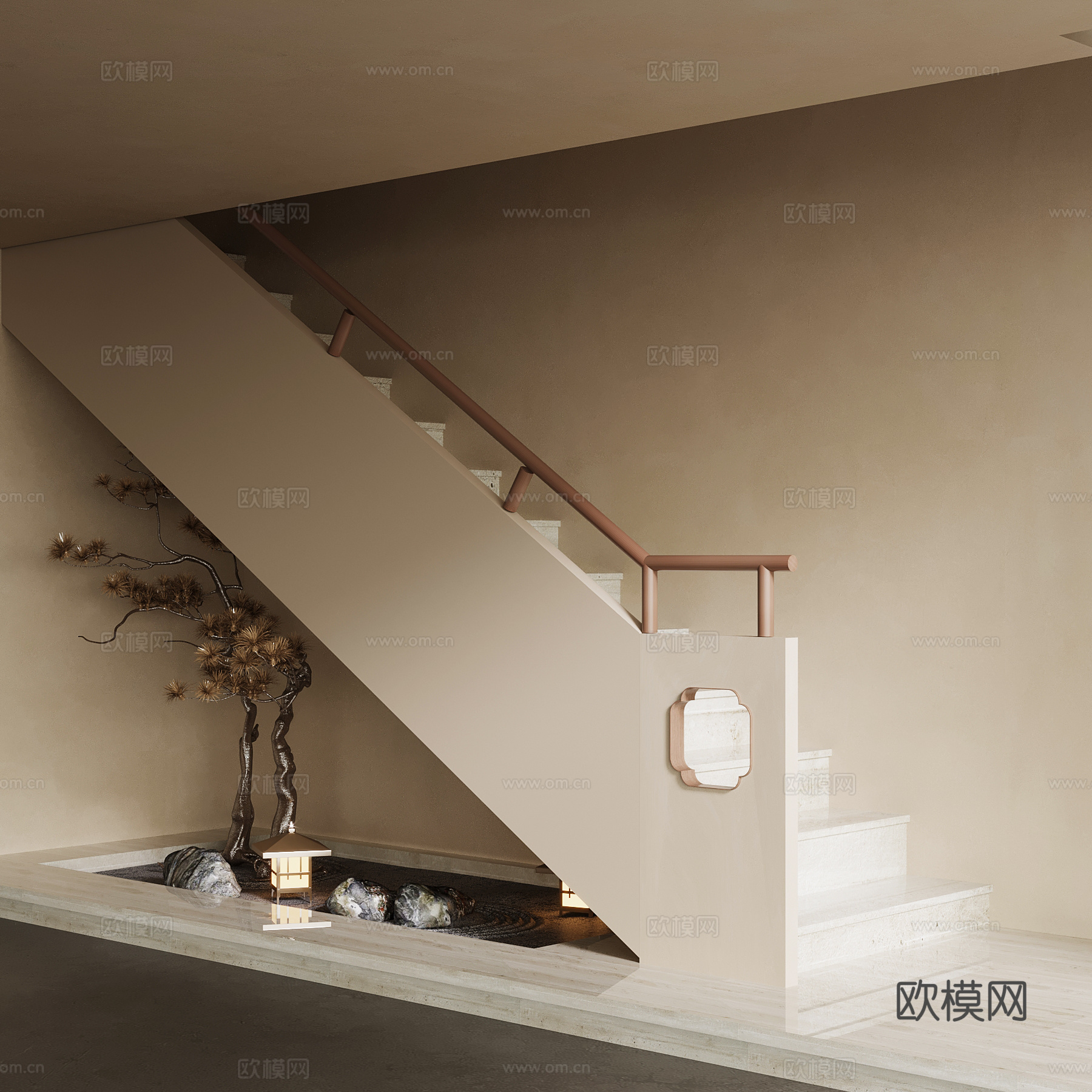 新中式楼梯 小景观su模型