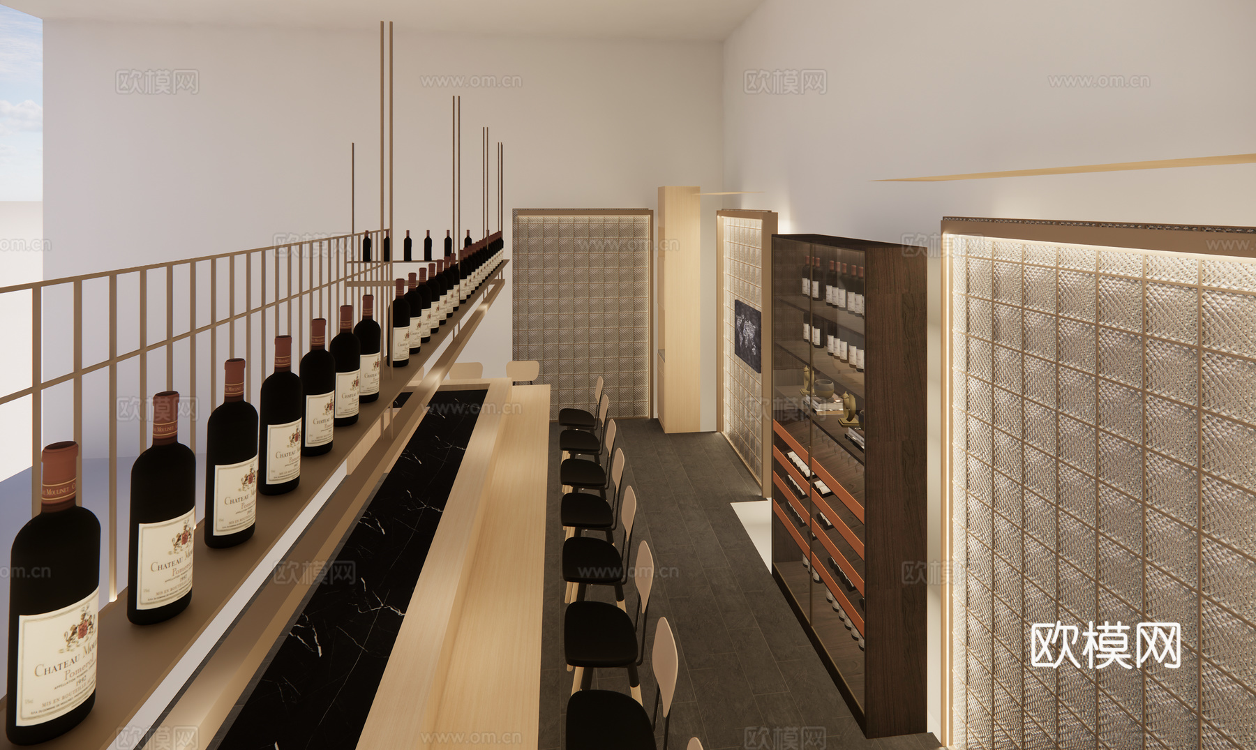 现代简约日料店 日料 酒柜 酒架免费su模型
