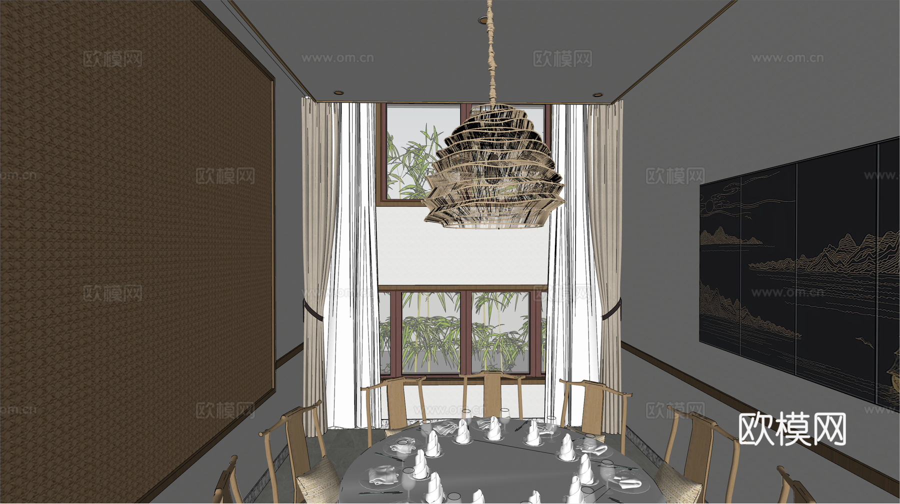 新中式中餐厅su模型