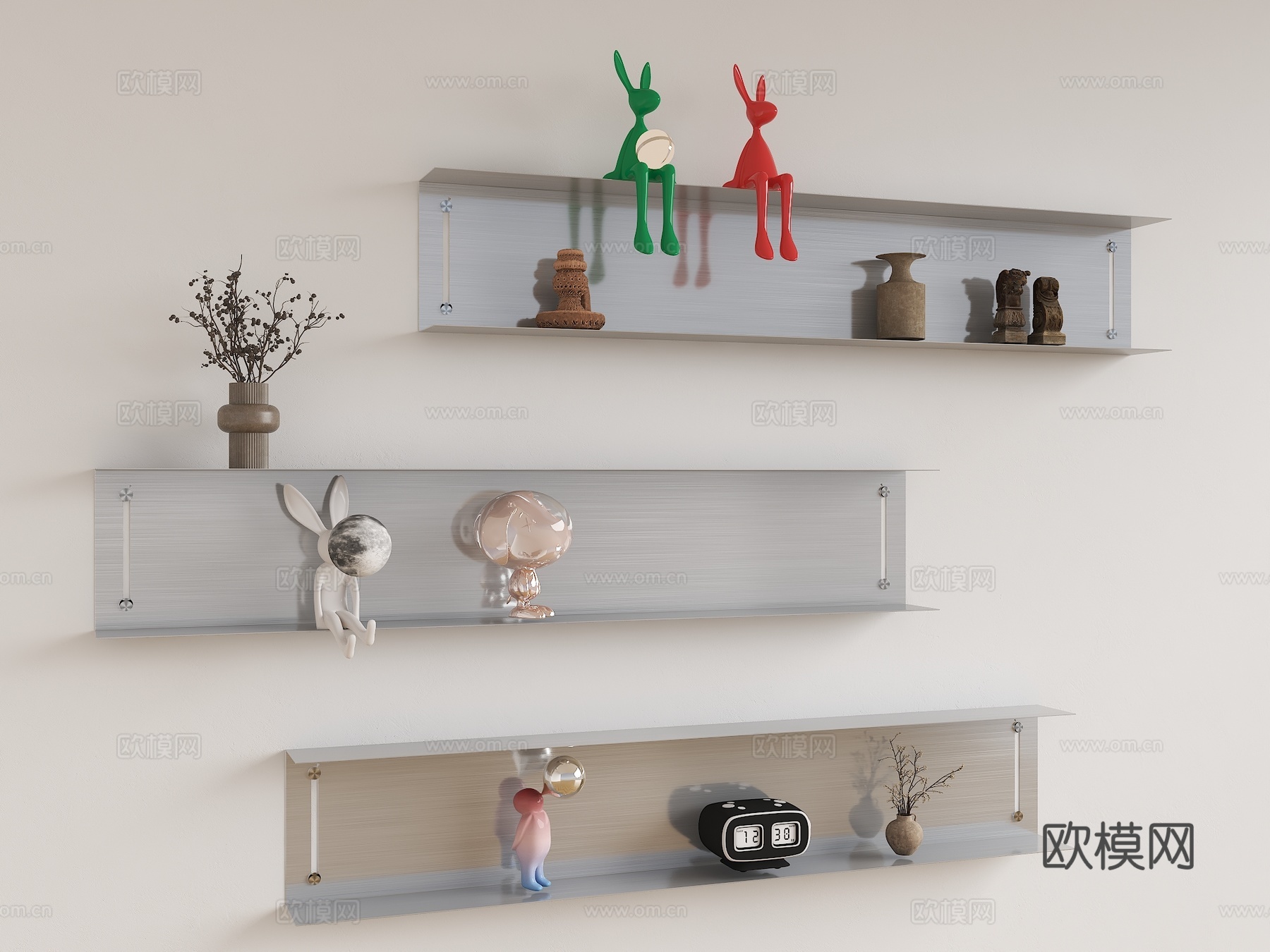 现代置物架 轻奢置物架 不锈钢书架 壁挂层板架 不锈钢层板书su模型