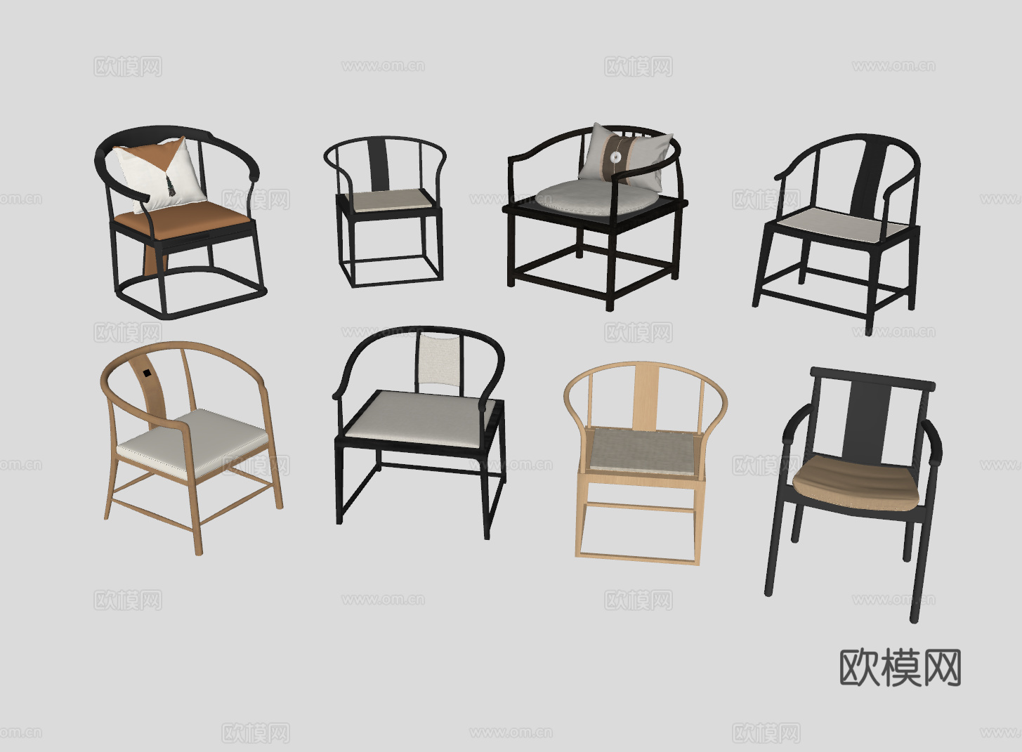 新中式单椅su模型