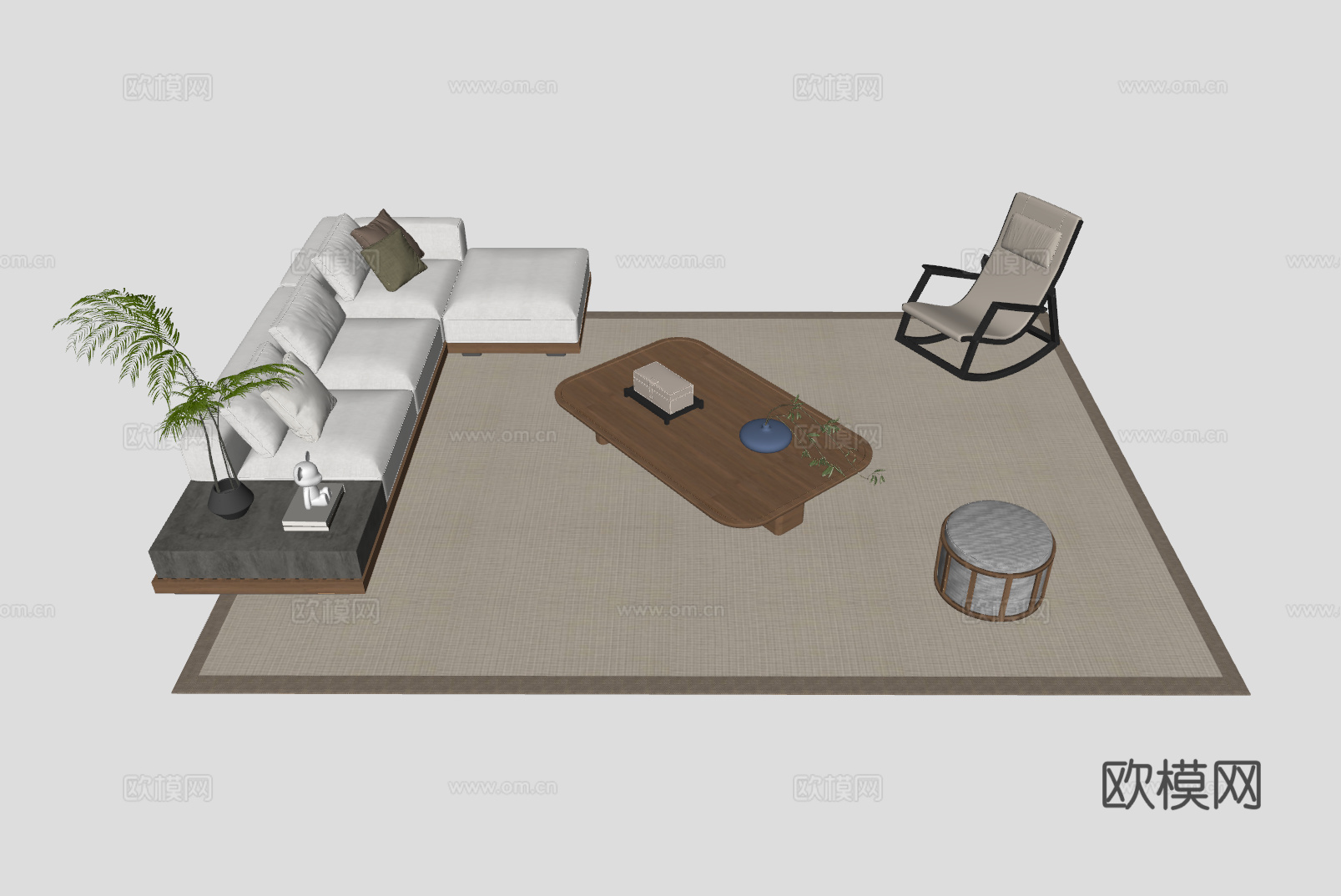新中式沙发组合su模型