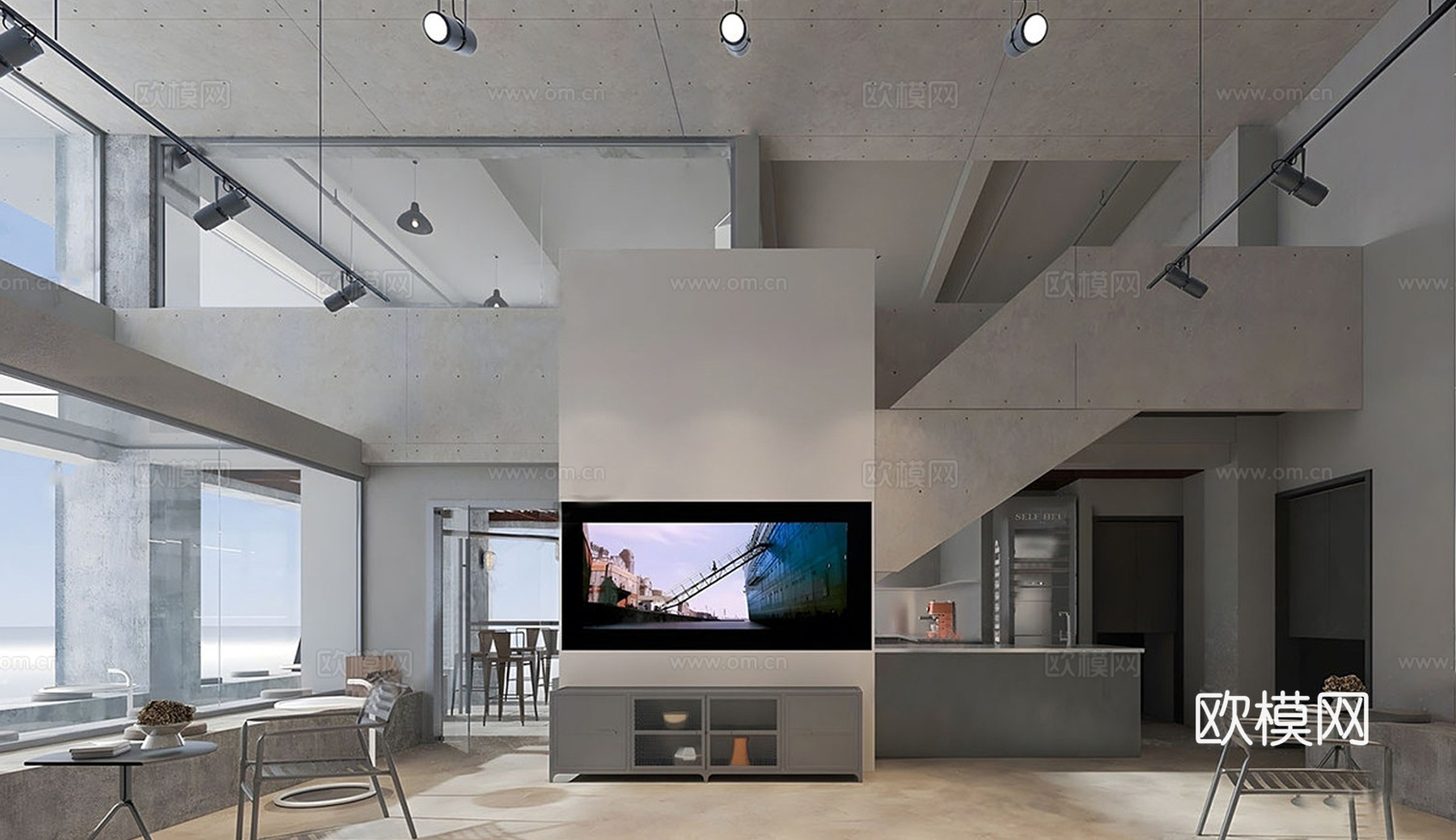 工业复古咖啡厅su模型