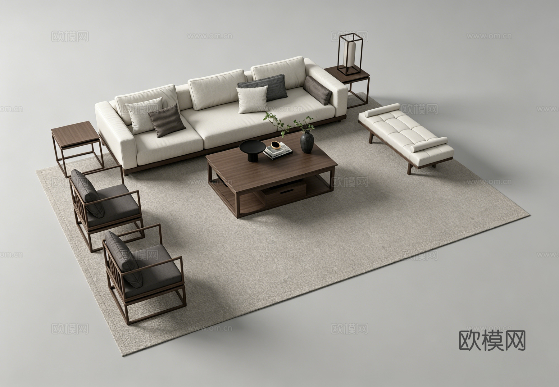 新中式客厅沙发组合su模型