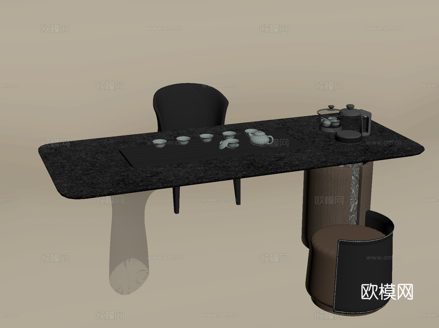 现代小茶台 茶桌椅su模型