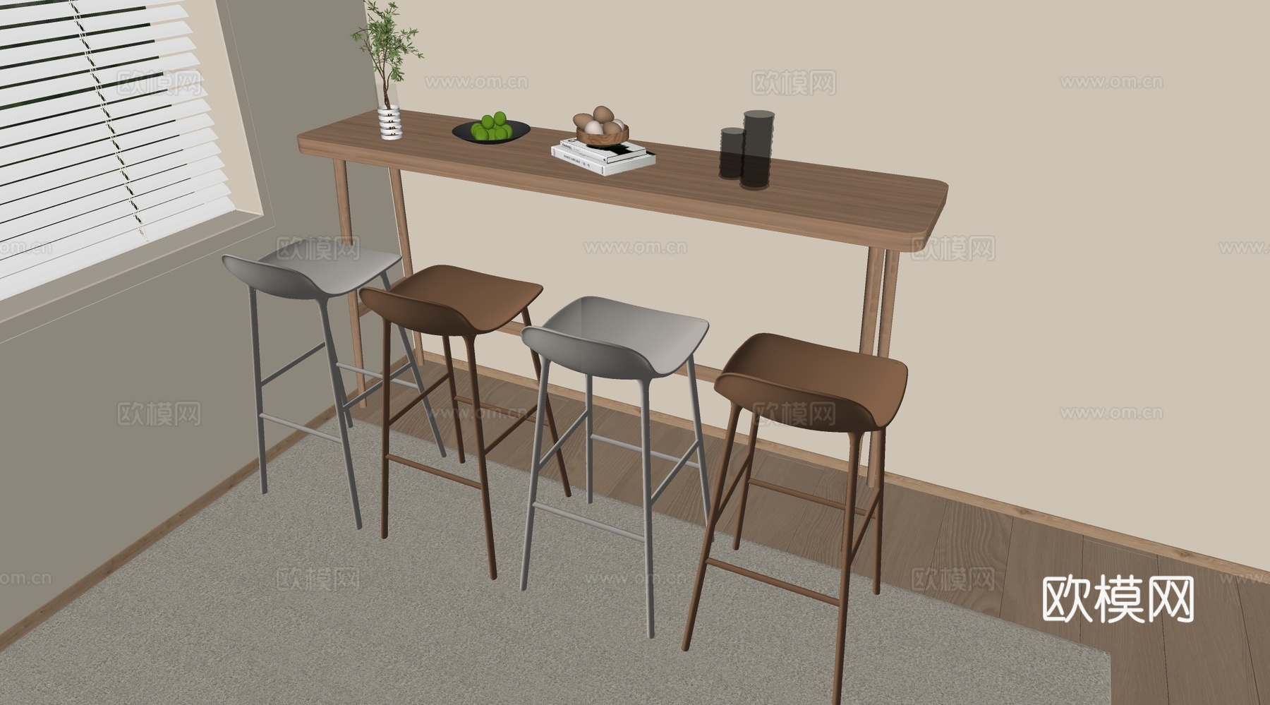 现代吧台吧椅组合su模型