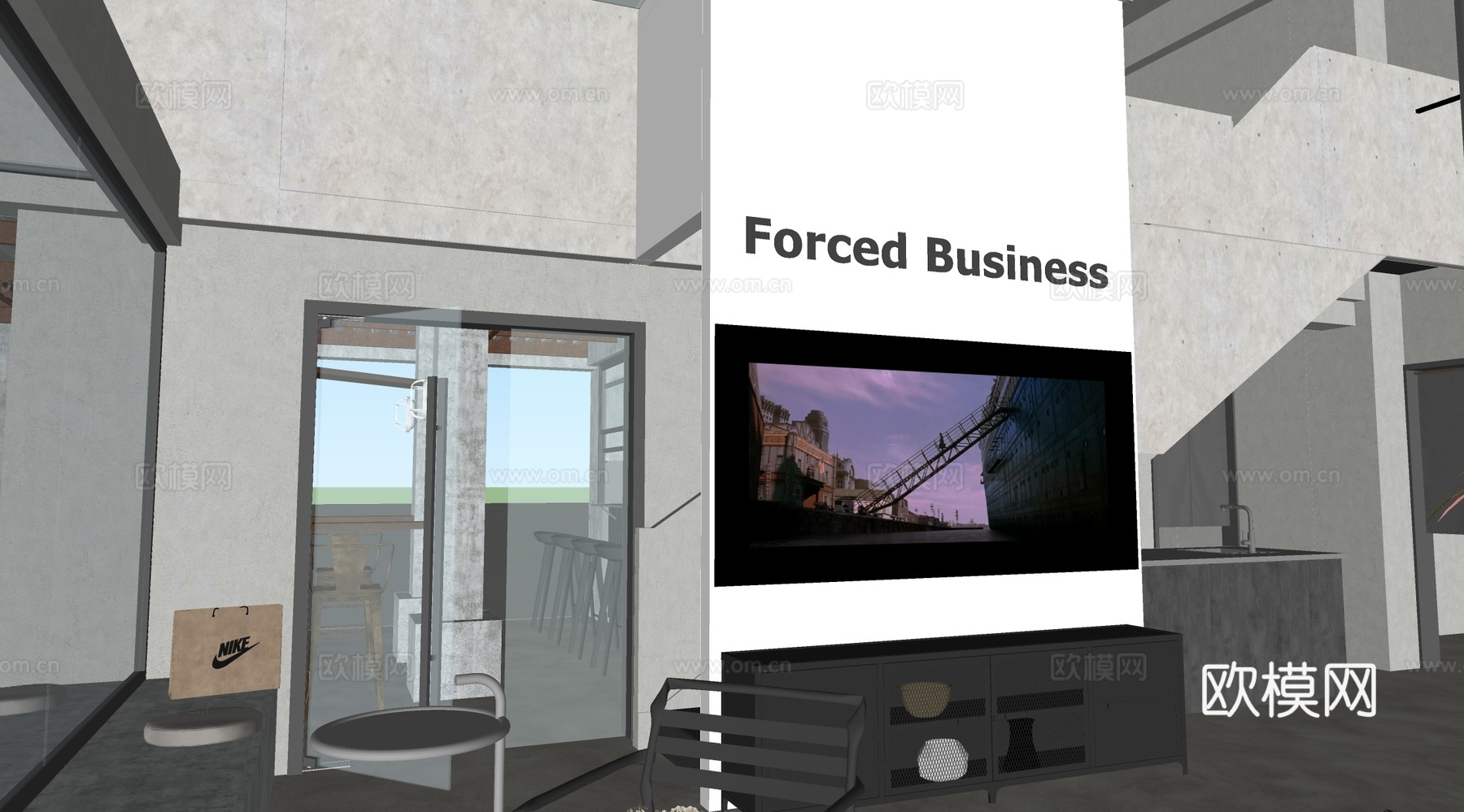 工业复古咖啡厅su模型