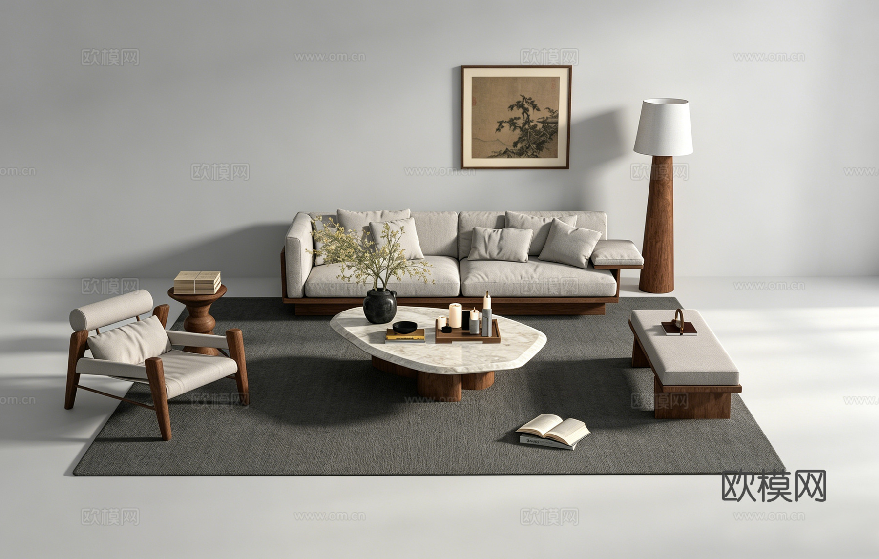 中古风客厅沙发组合su模型