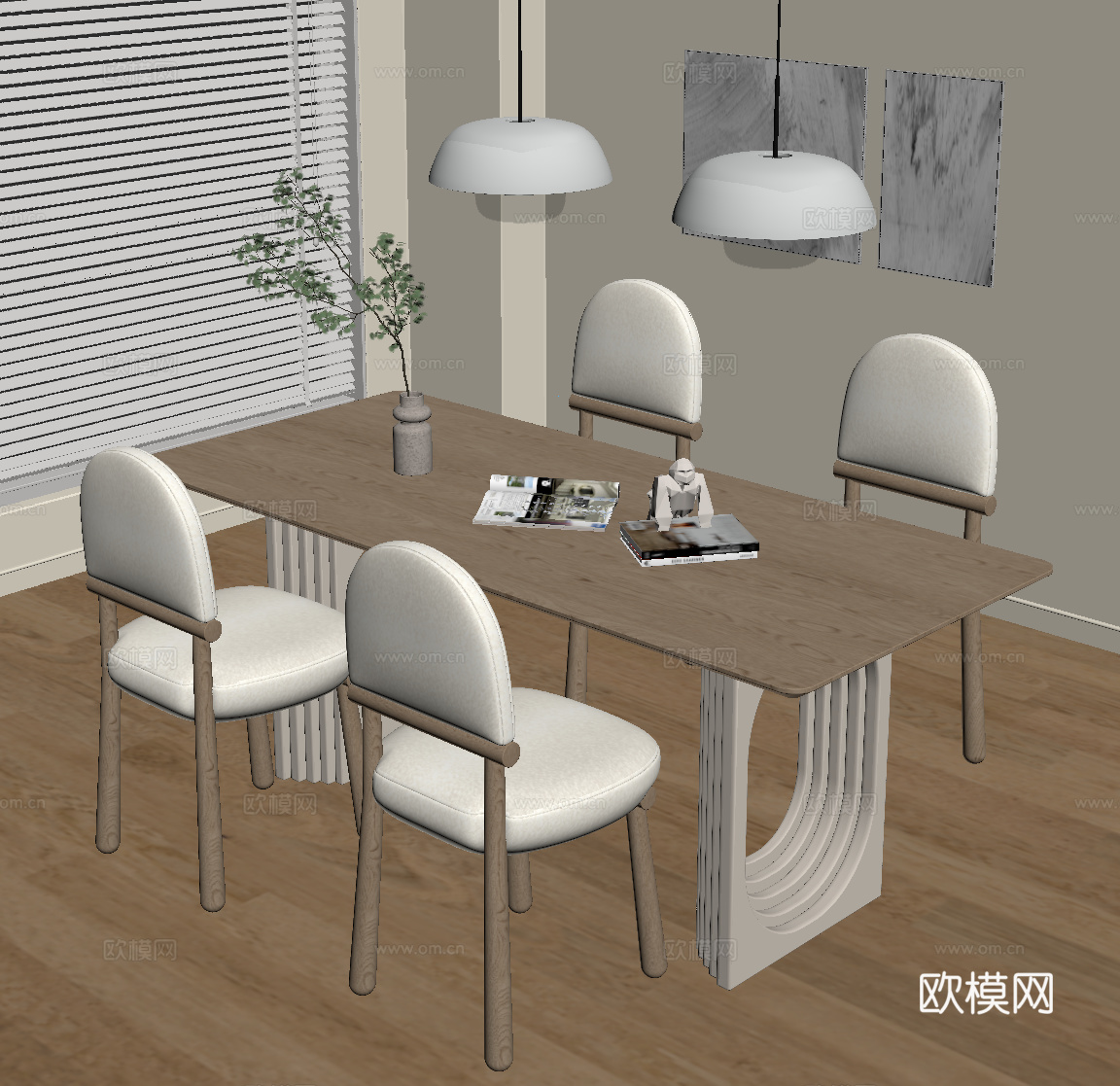 法式奶油风餐桌su模型