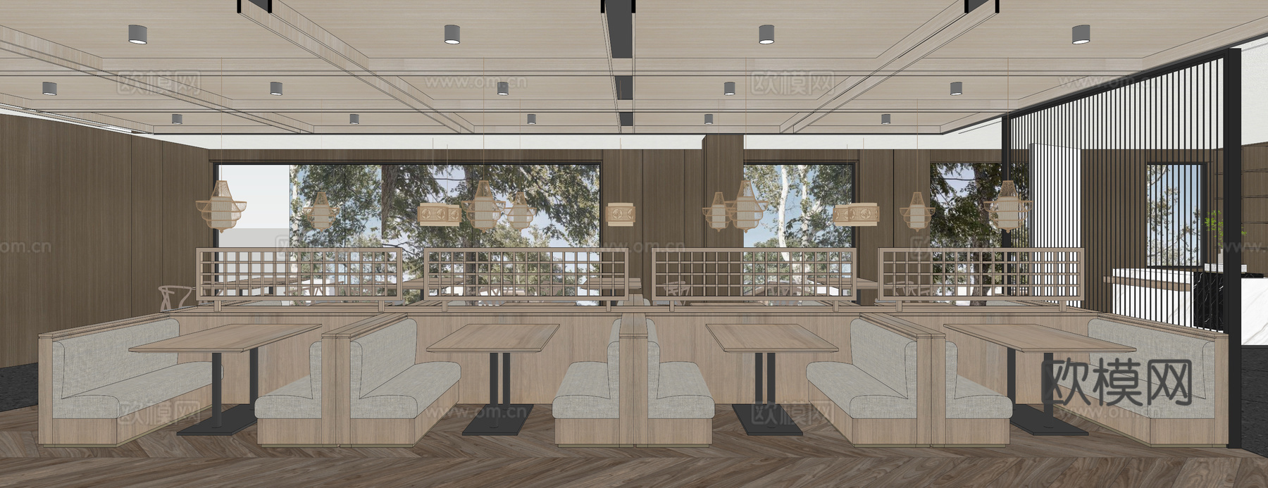 现代中式中餐厅_餐饮空间_餐厅家具_饭馆su模型