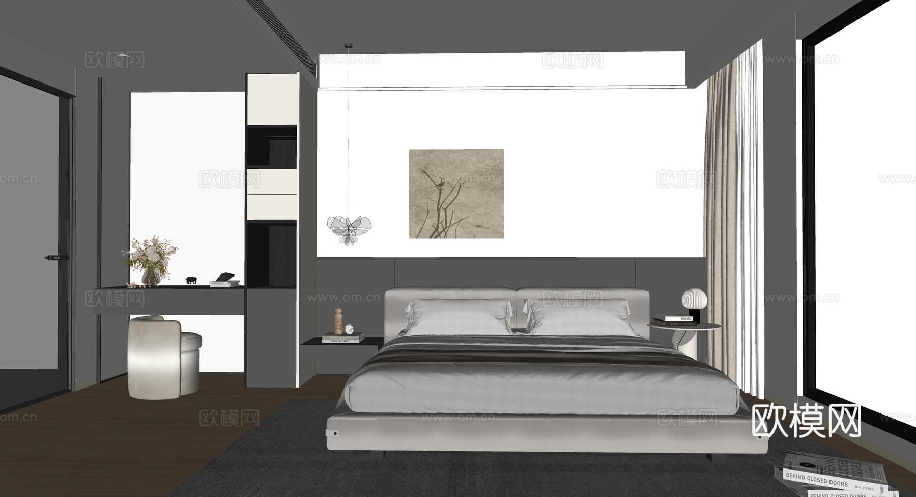 现代意式卧室su模型