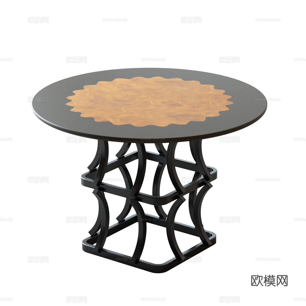 现代中古餐桌 中古风餐桌 中古风圆桌 现代圆桌 现代中古圆桌su模型