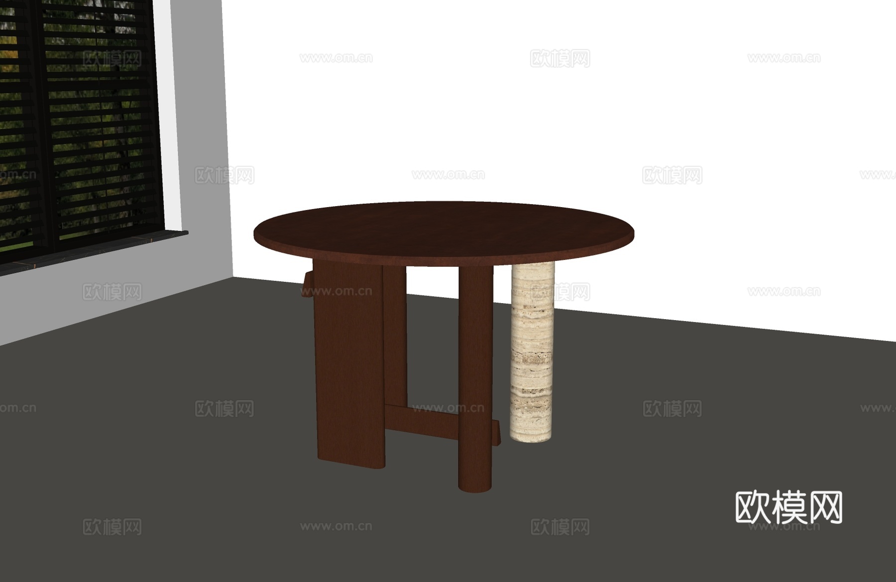 现代中古餐桌 中古风餐桌 中古风圆桌 现代圆桌 现代中古圆桌su模型