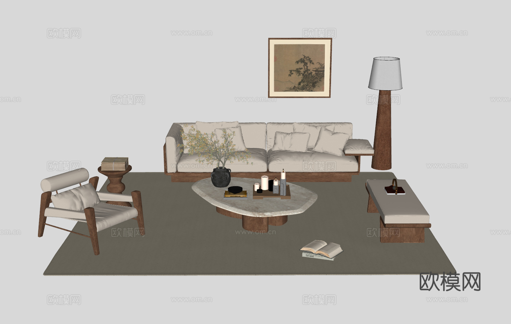 中古风客厅沙发组合su模型