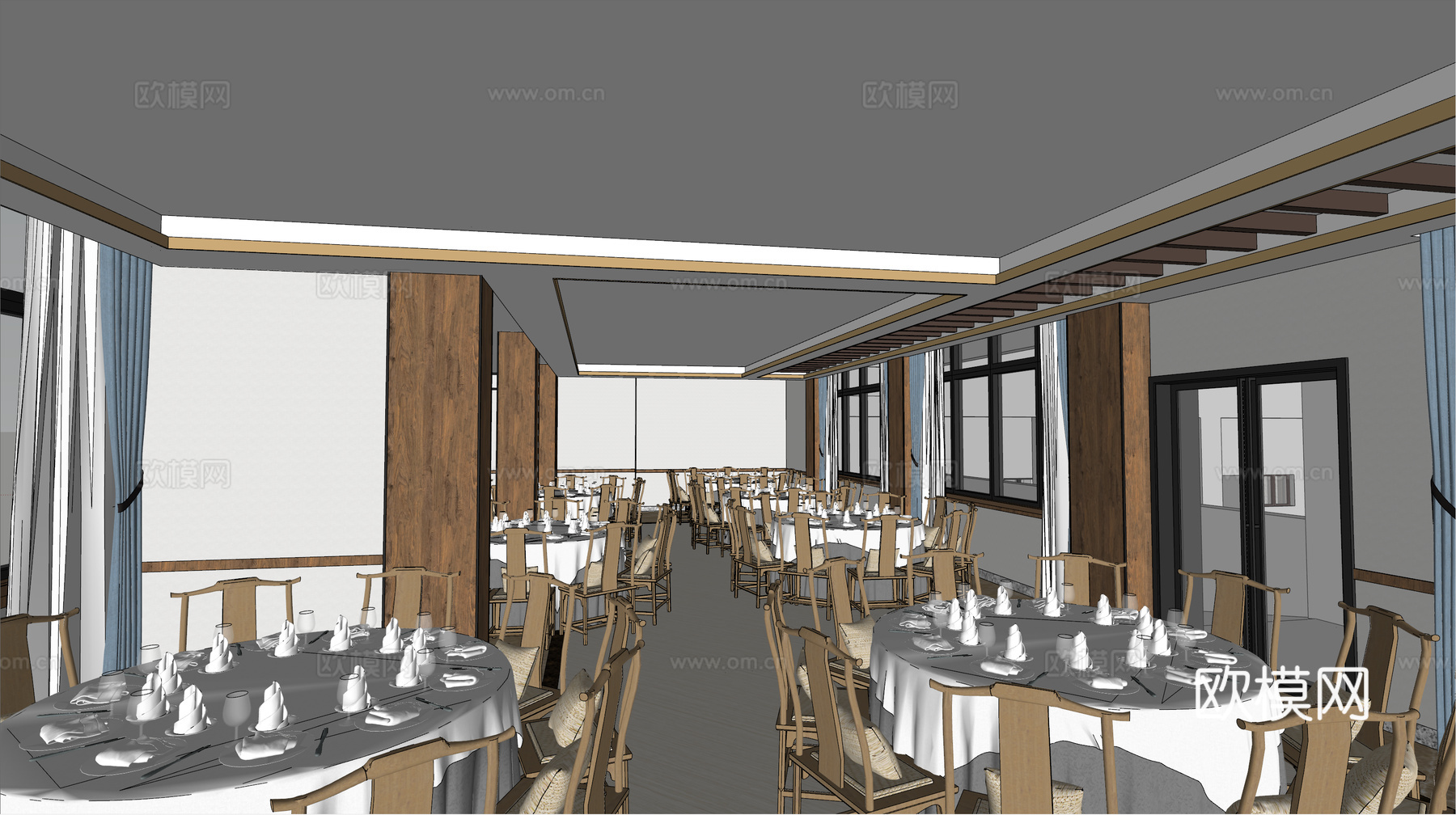 新中式中餐厅su模型