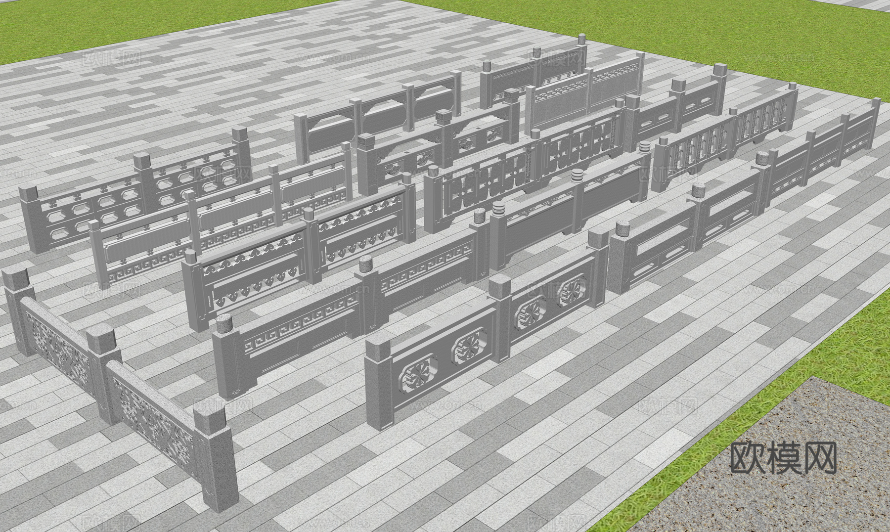 最全中式石栏杆su模型