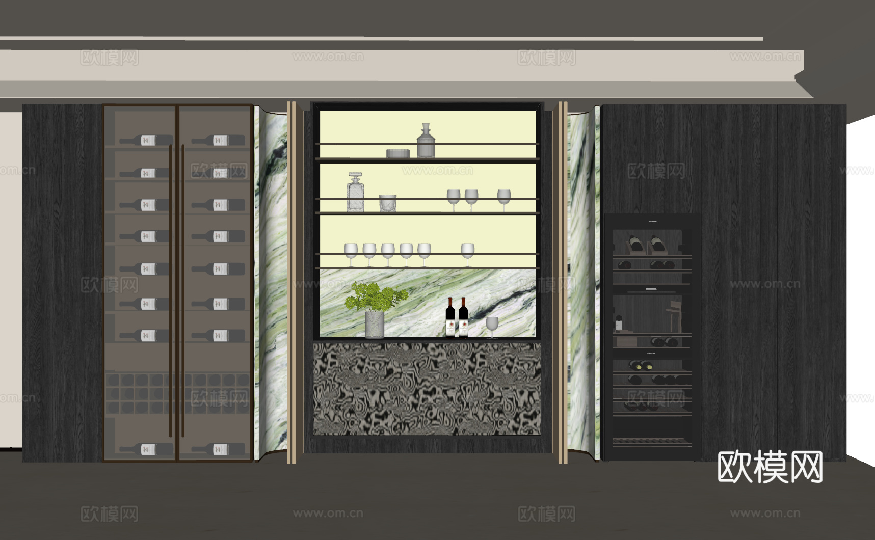 意式餐酒柜 餐边柜 红酒酒柜 餐边柜 轻奢酒柜 酒架 备餐柜su模型