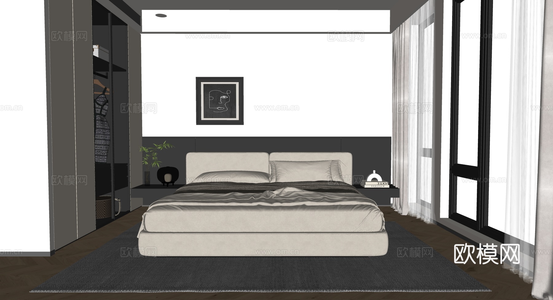 现代意式卧室su模型