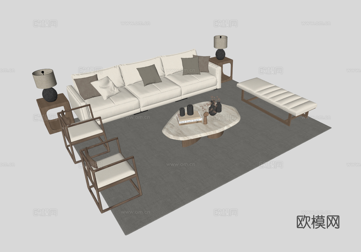 新中式客厅组合沙发su模型