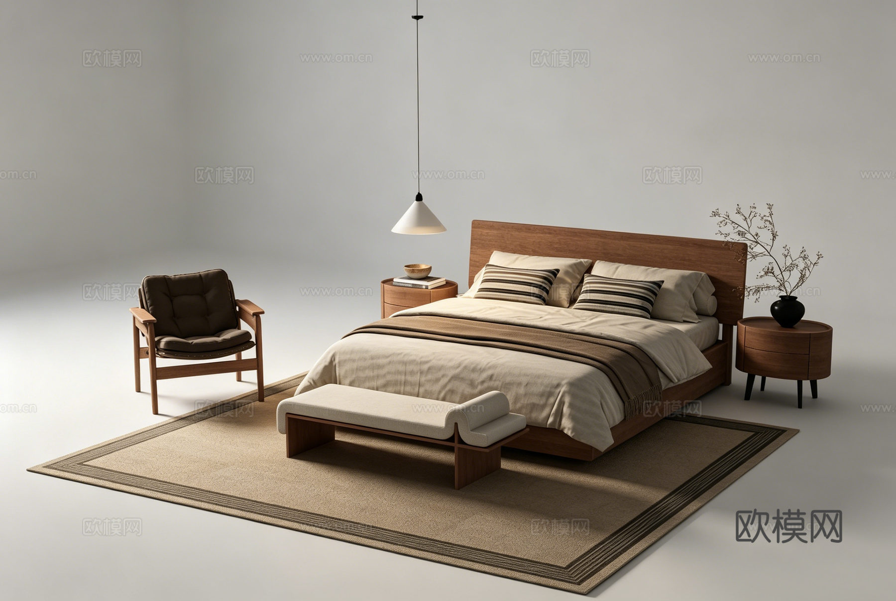 中古风双人床su模型