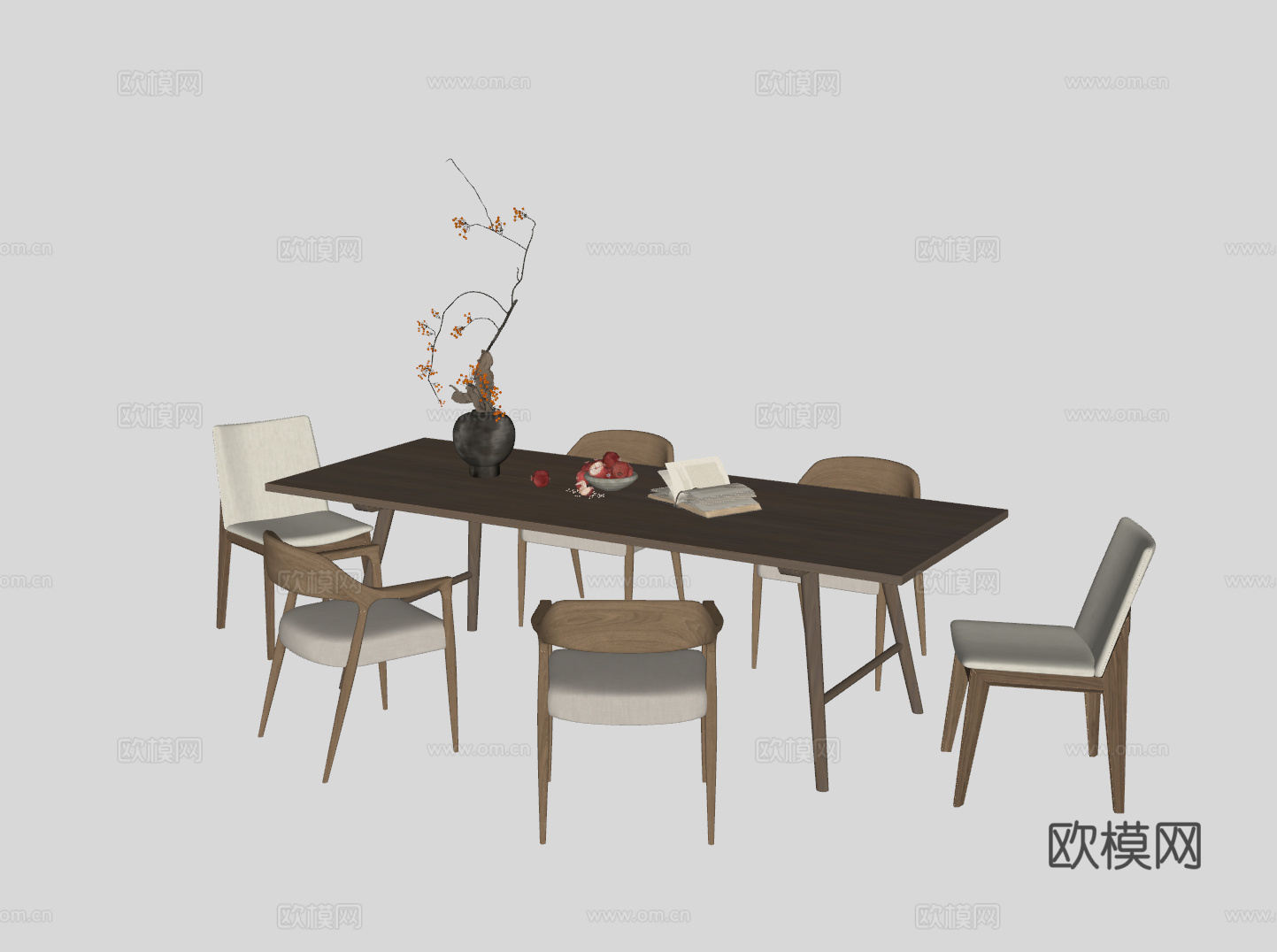 侘寂餐桌书桌休闲桌su模型