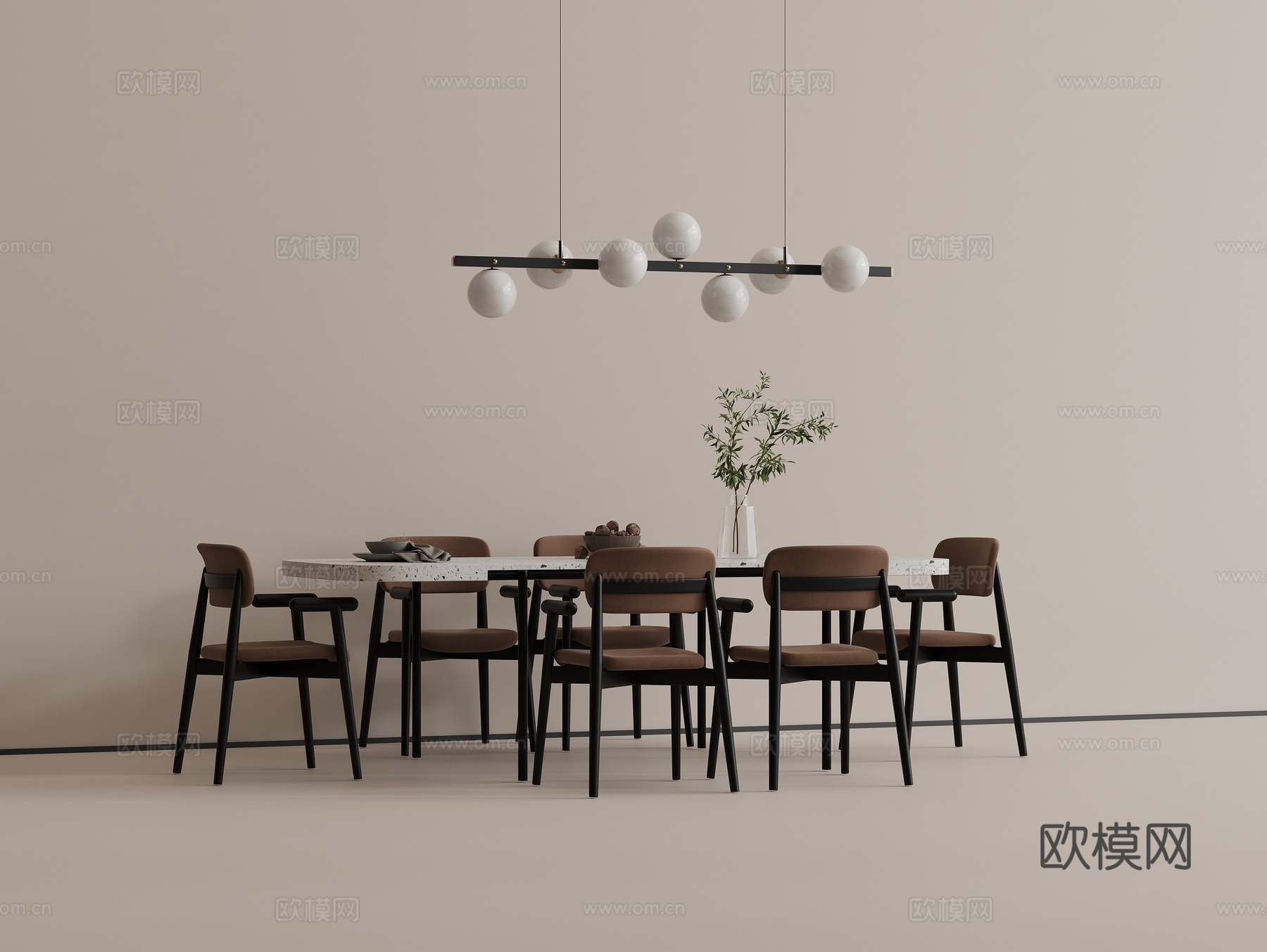 现代餐桌 大理石餐桌 休闲餐椅 实木餐椅 餐桌椅组合 吊灯su模型