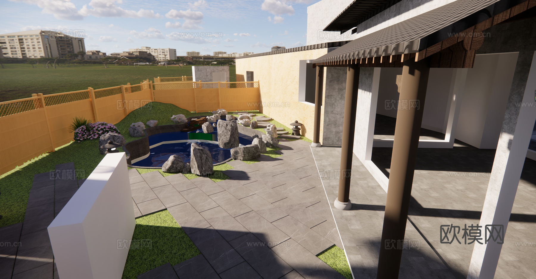 新中式民宿建筑，餐饮su模型