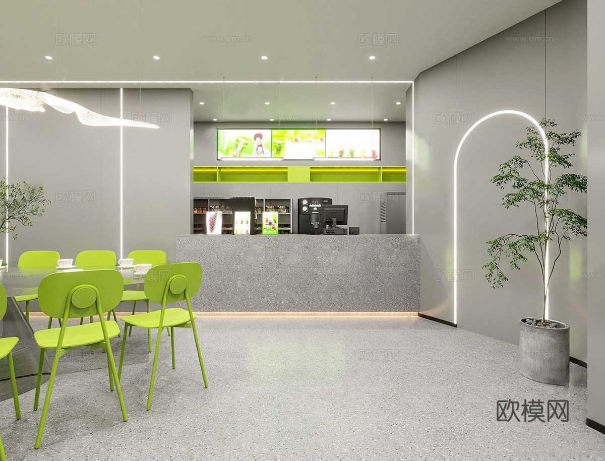 现代奶茶店 咖啡厅 吧台水吧台 餐桌椅组合su模型