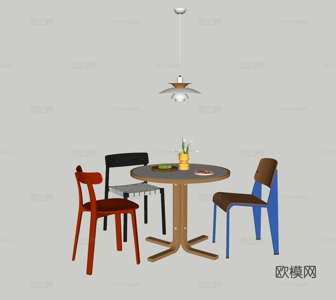 现代餐桌休闲桌椅su模型