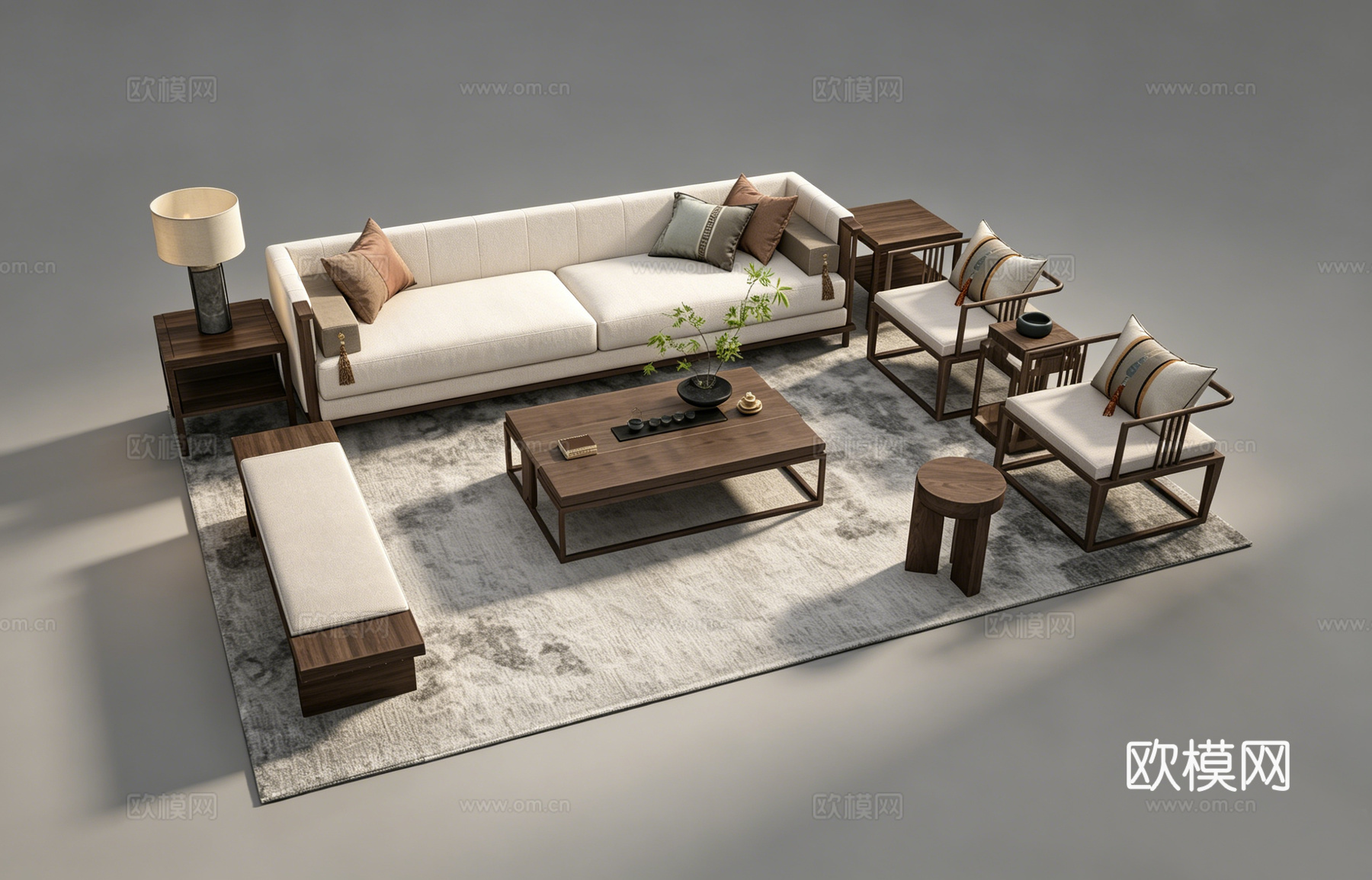 新中式客厅沙发组合su模型