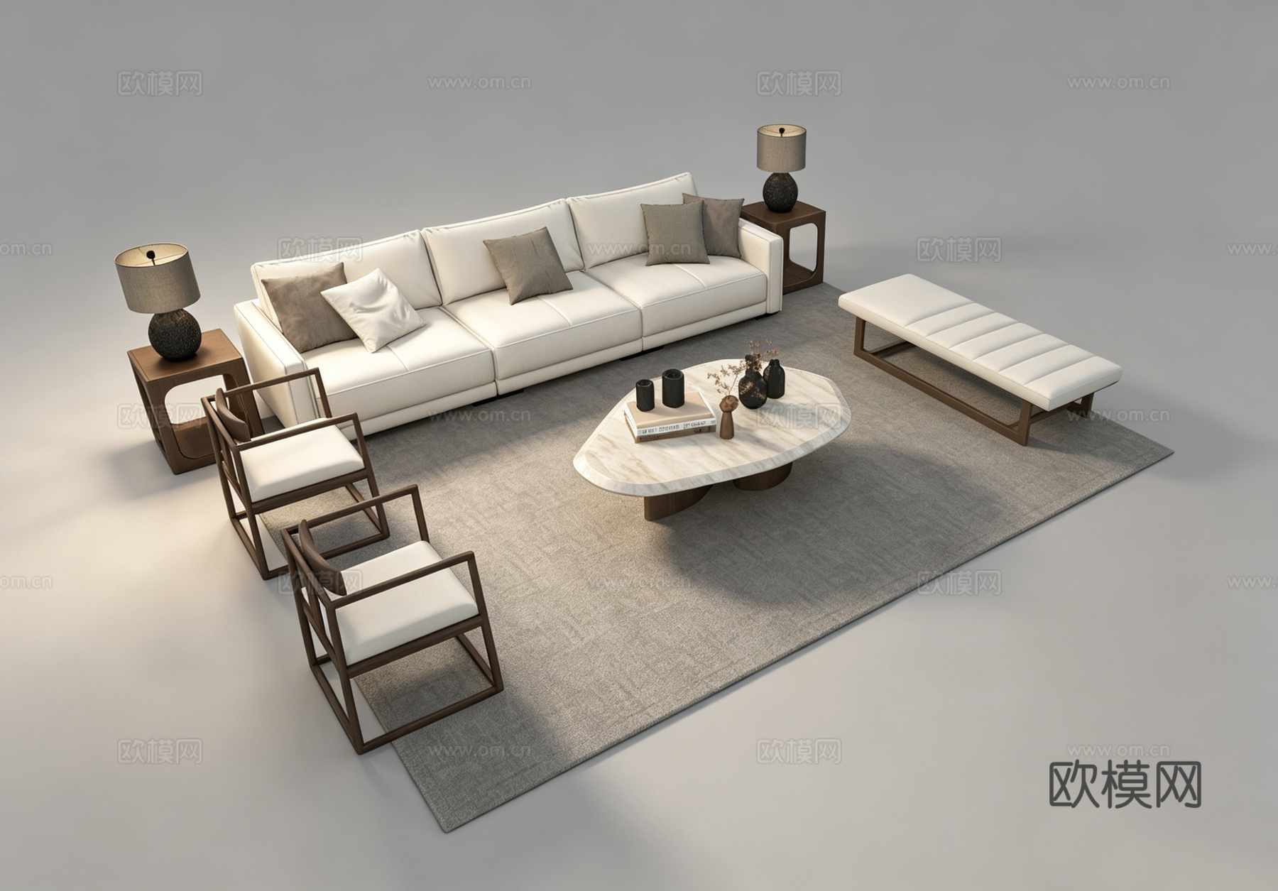 新中式客厅组合沙发su模型