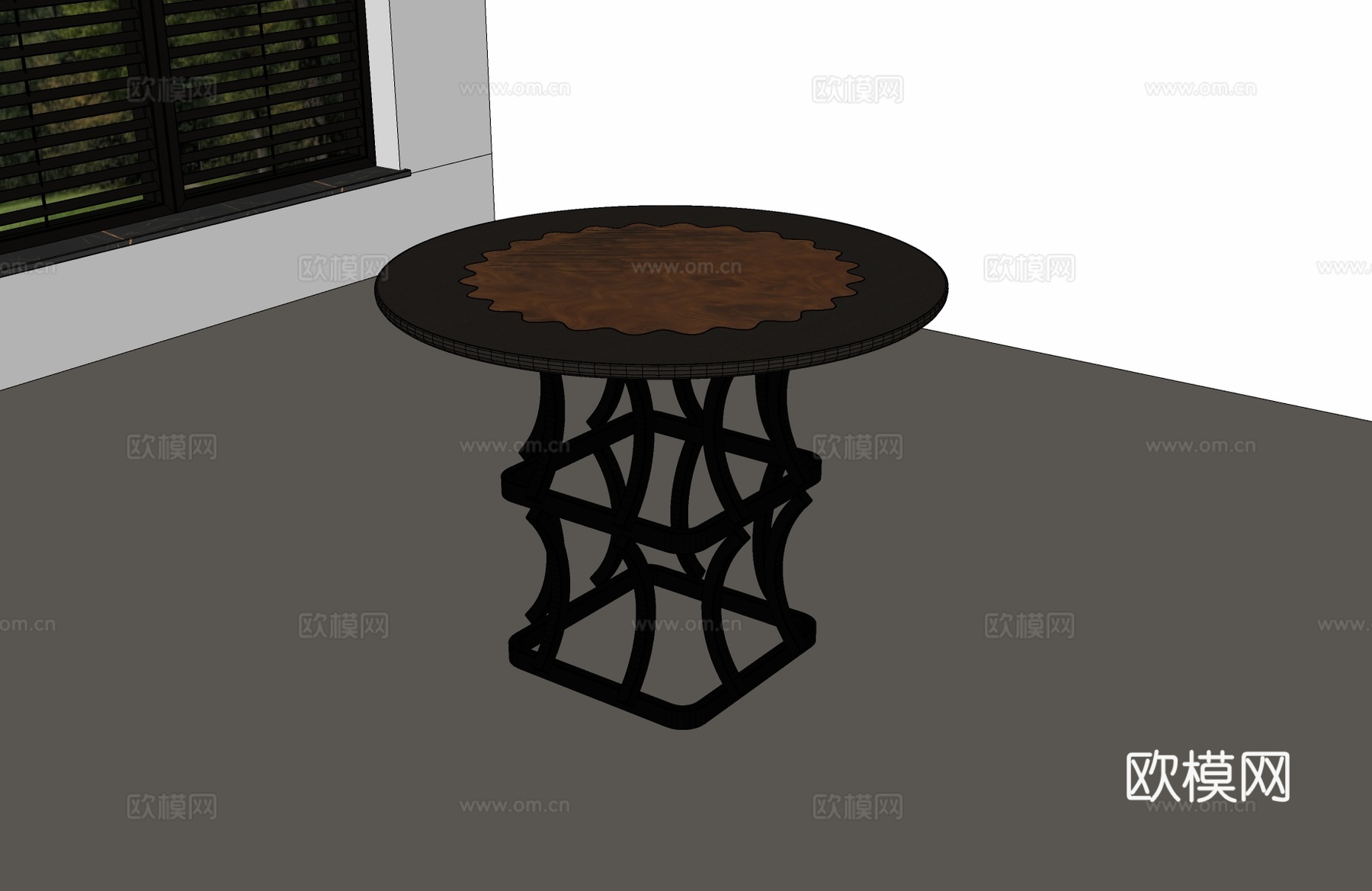 现代中古餐桌 中古风餐桌 中古风圆桌 现代圆桌 现代中古圆桌su模型