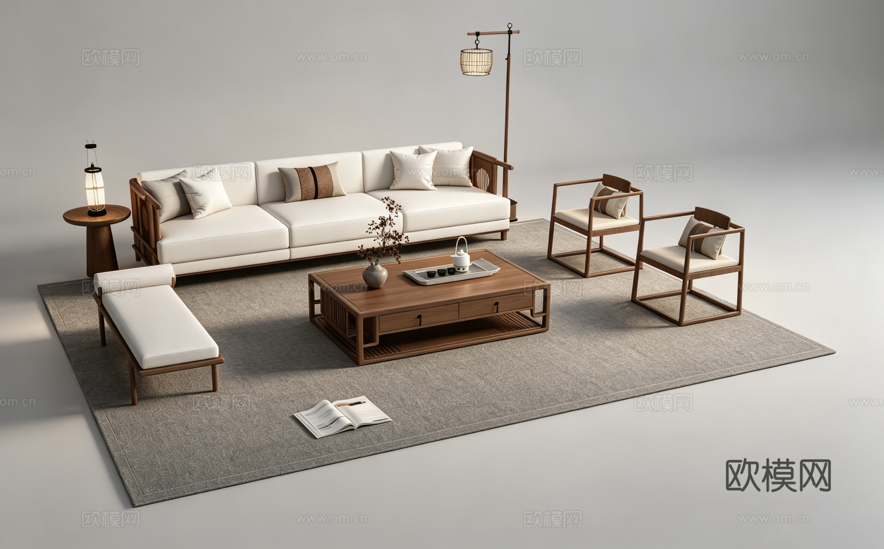 新中式客厅沙发组合su模型