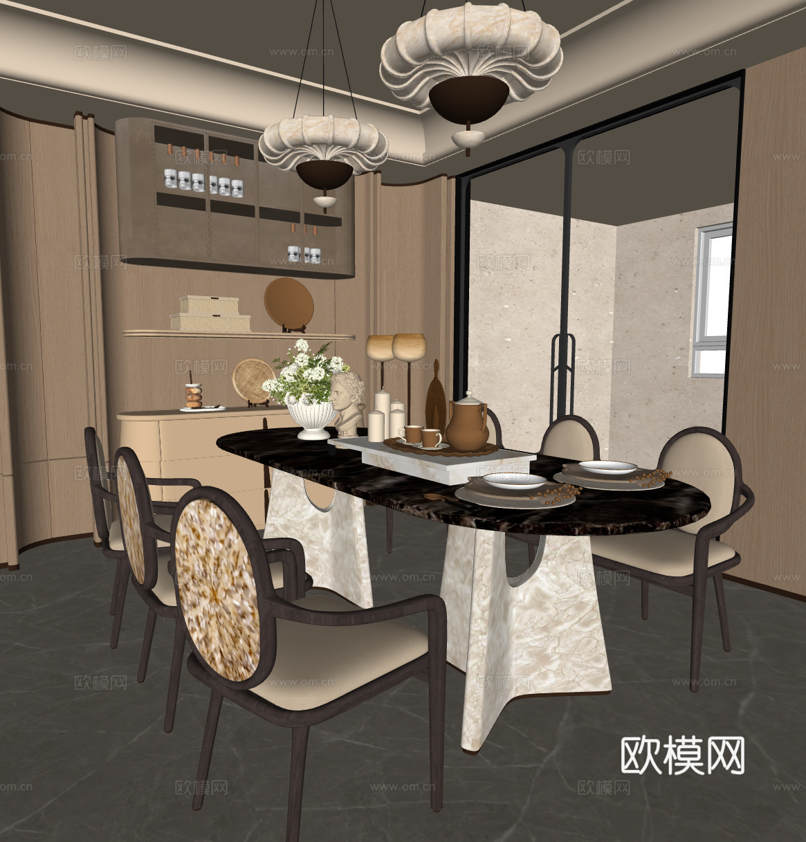 现代轻奢餐厅su模型