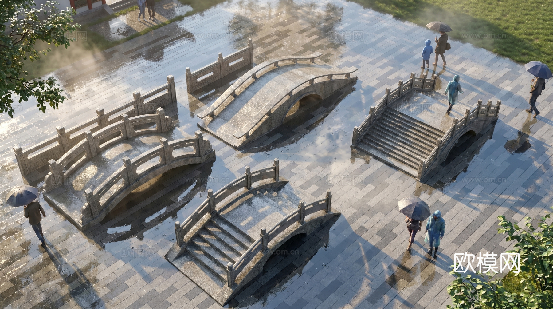 中式石材桥su模型