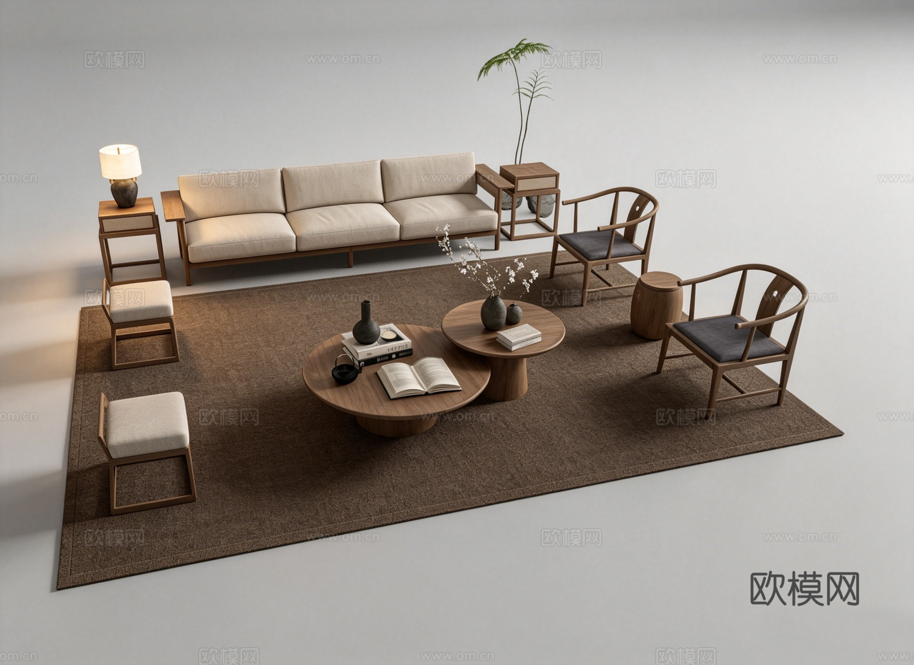 新中式客厅沙发组合su模型