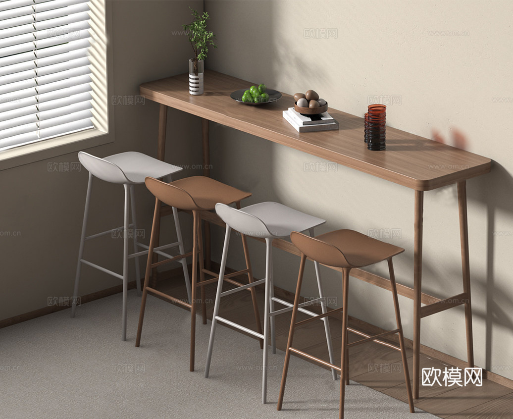 现代吧台吧椅组合su模型