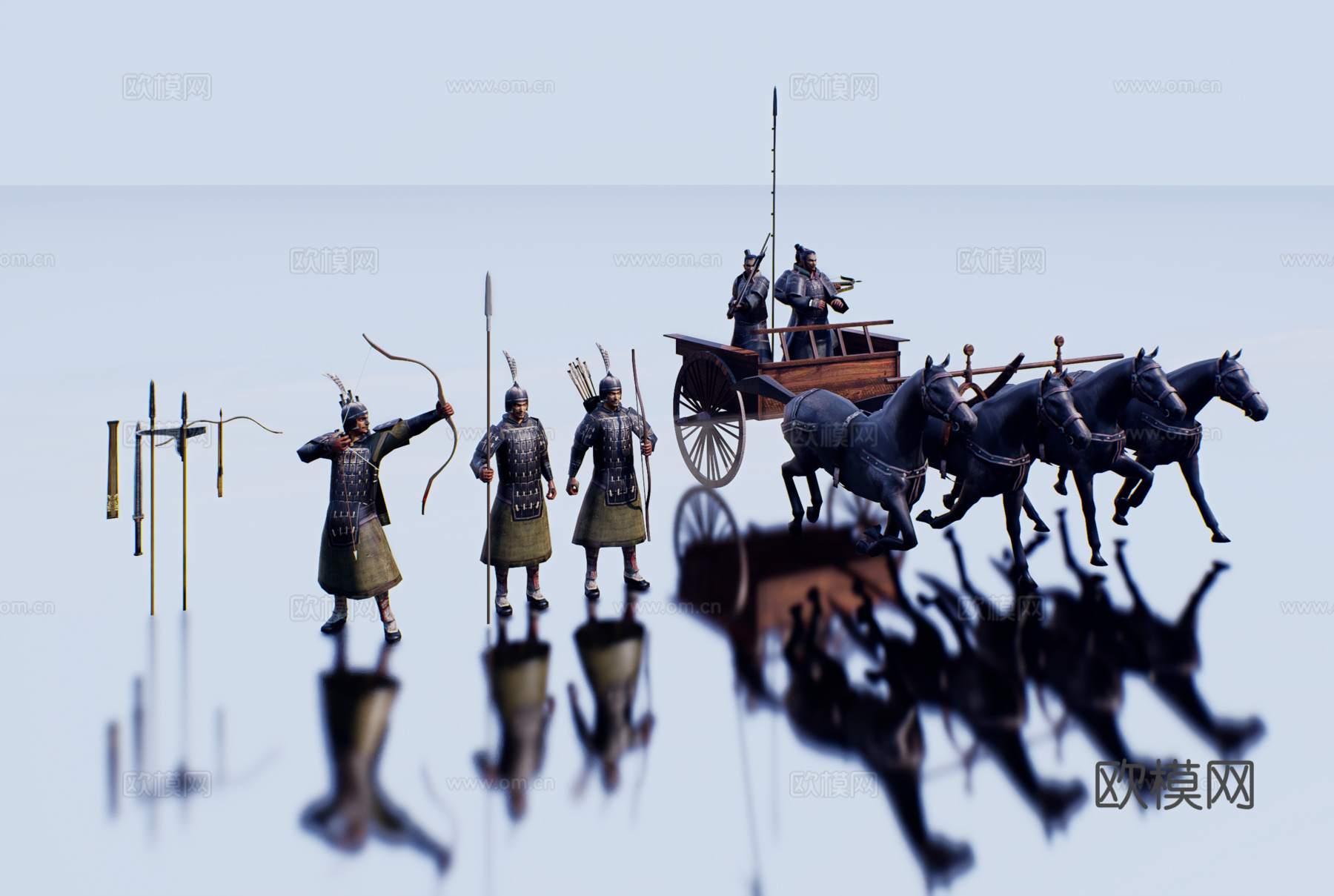 怀旧复古兵马俑博物馆马车su模型