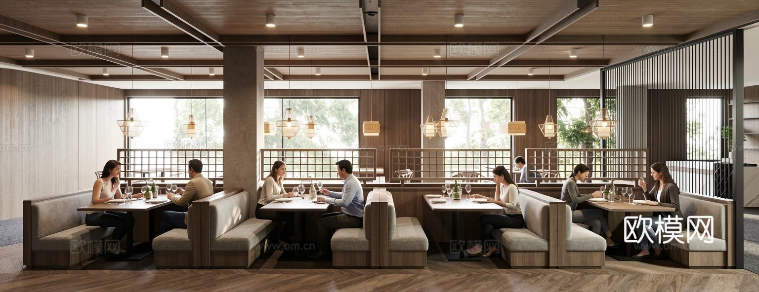 现代中式中餐厅_餐饮空间_餐厅家具_饭馆su模型