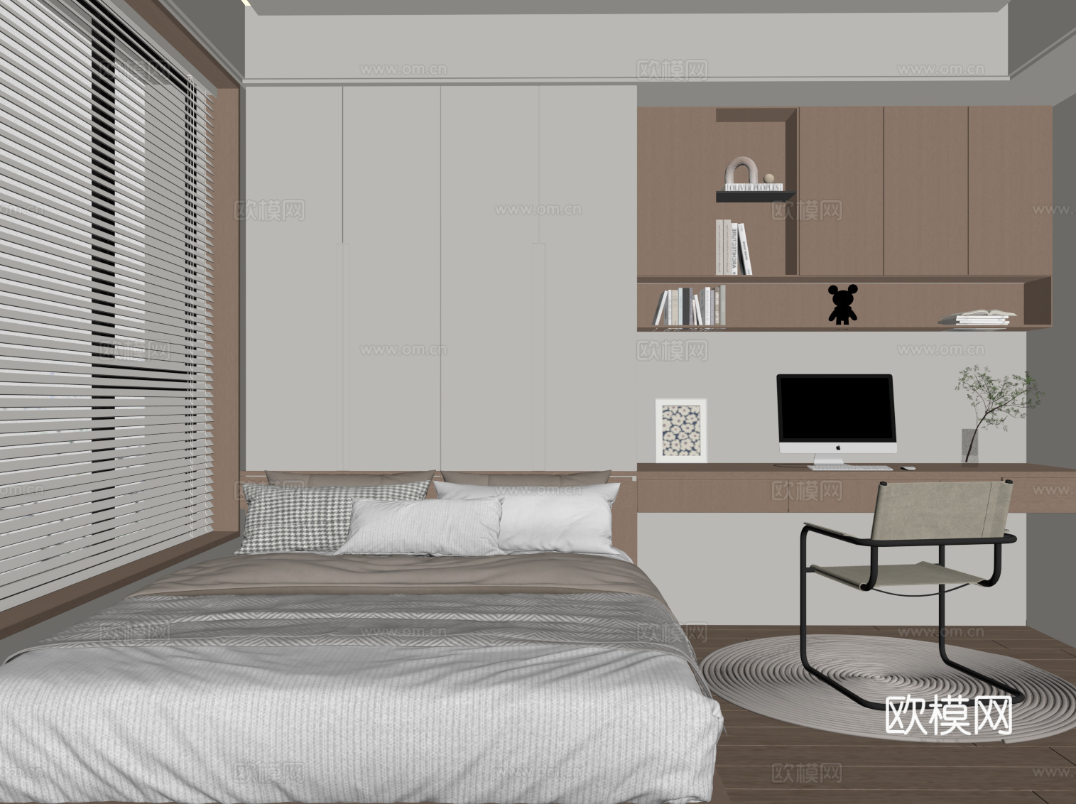 现代榻榻米卧室su模型