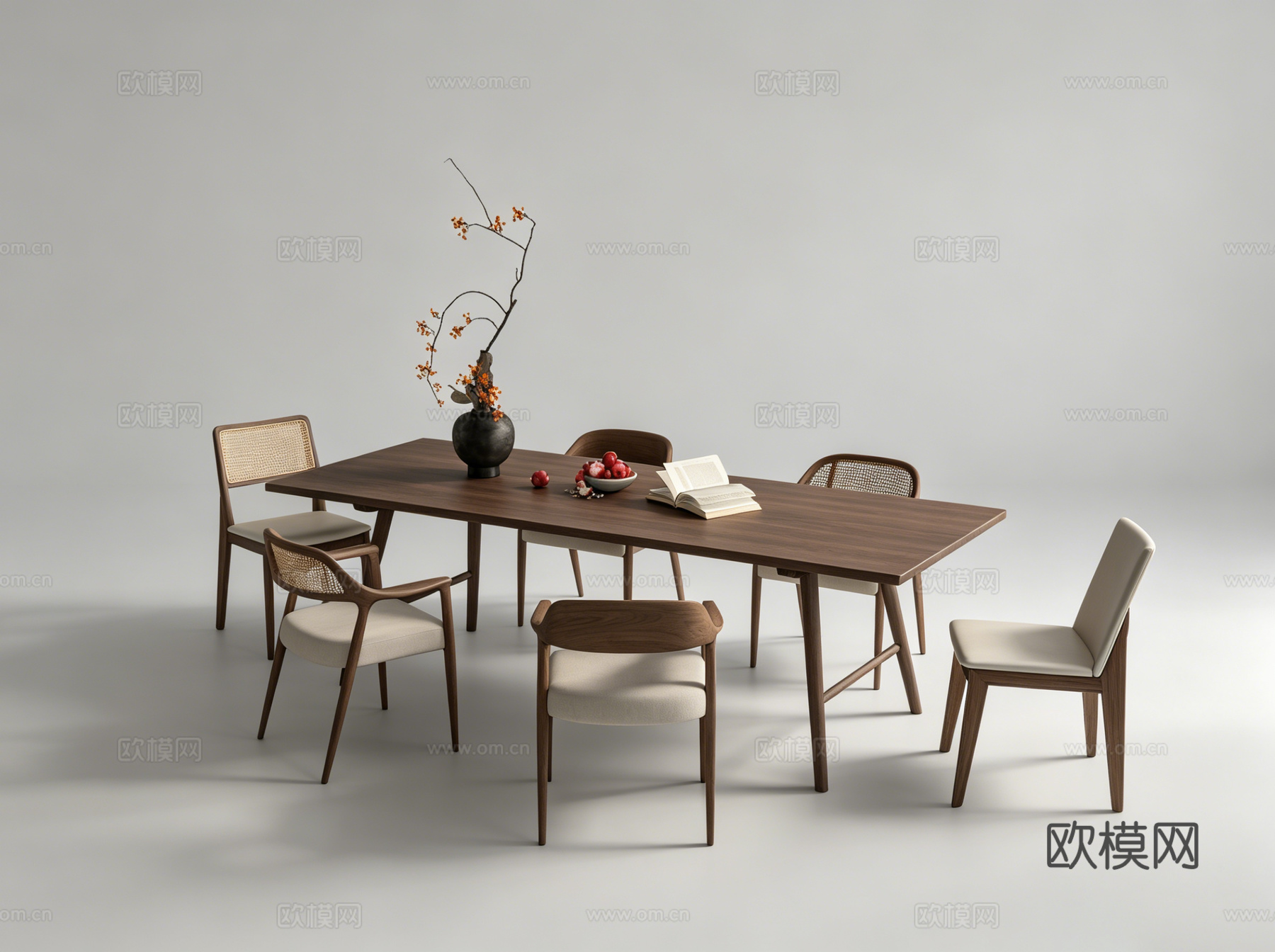 侘寂餐桌书桌休闲桌su模型