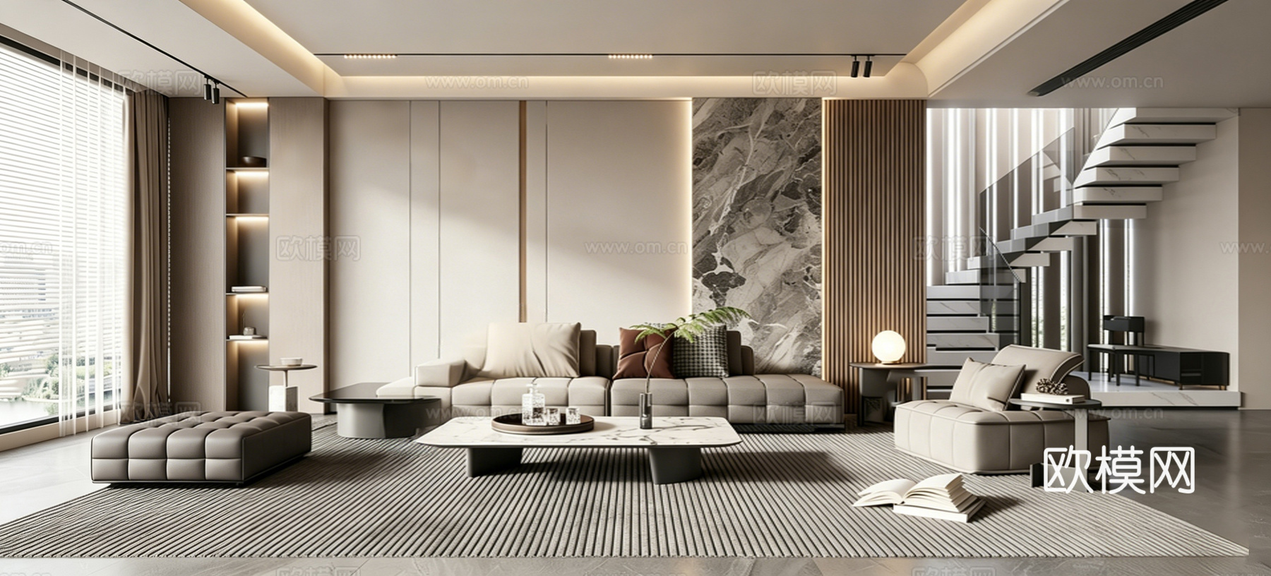 意式 家装 室内简约 轻奢风 格餐厅 客厅 卧室设计su模型