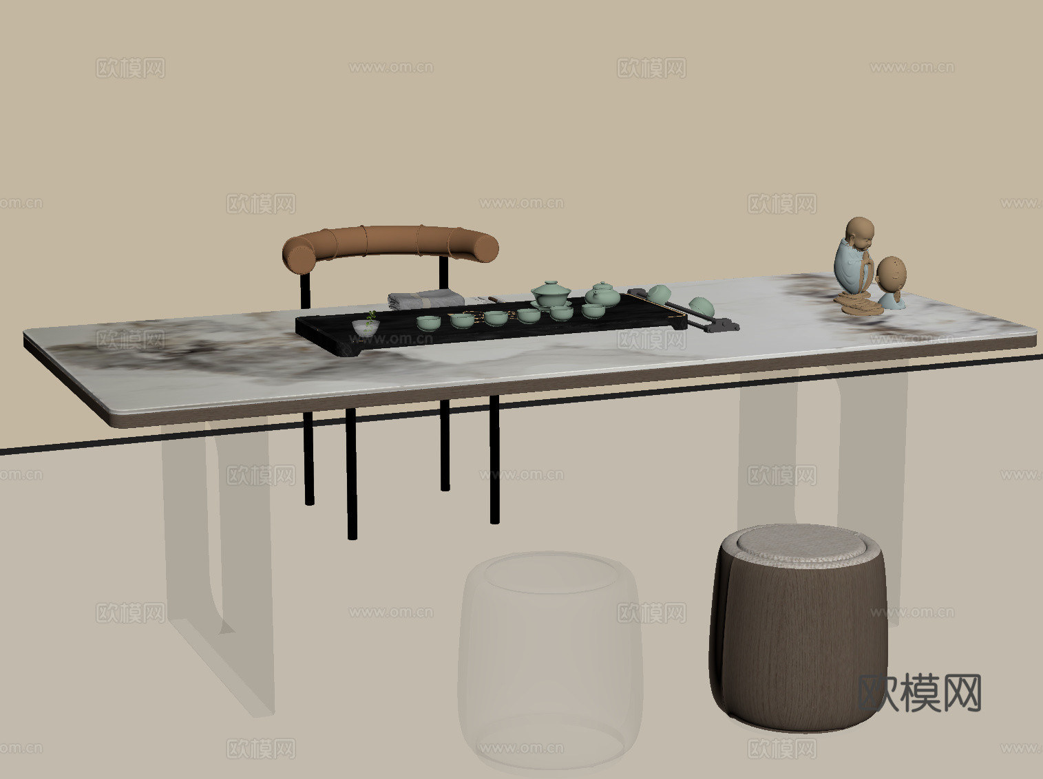 现代小茶台 茶桌椅su模型